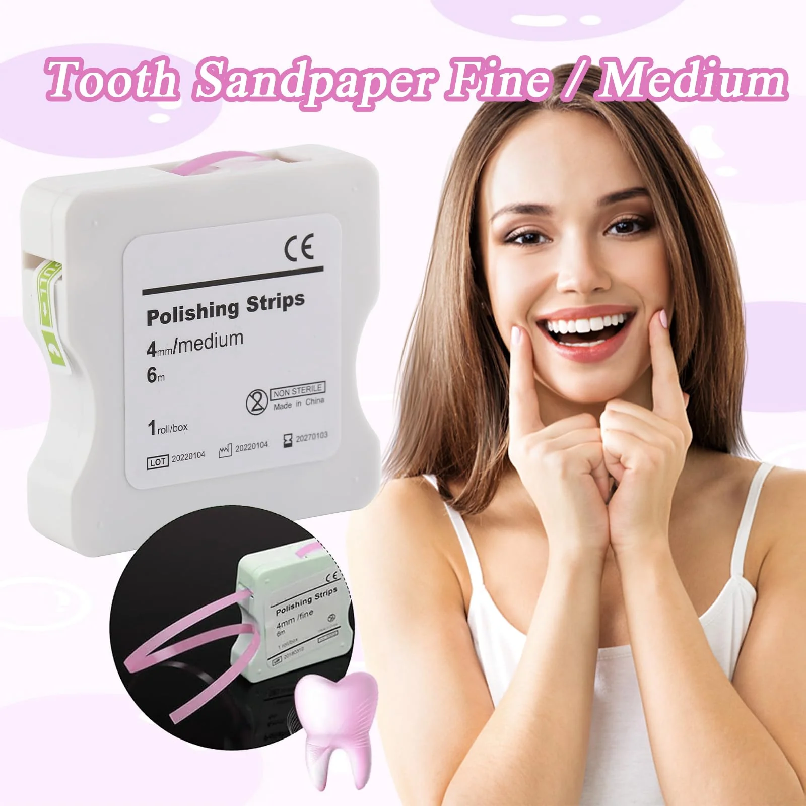 Tooth Sandpaper, Portable Tooth Sandpaper, 4 mm Width, 6 m/Rolls/Box, Polishing Strips, Interdental Sandpaper, Interdental Sanding Tools for Polishing Teeth (Pink) - Image 6