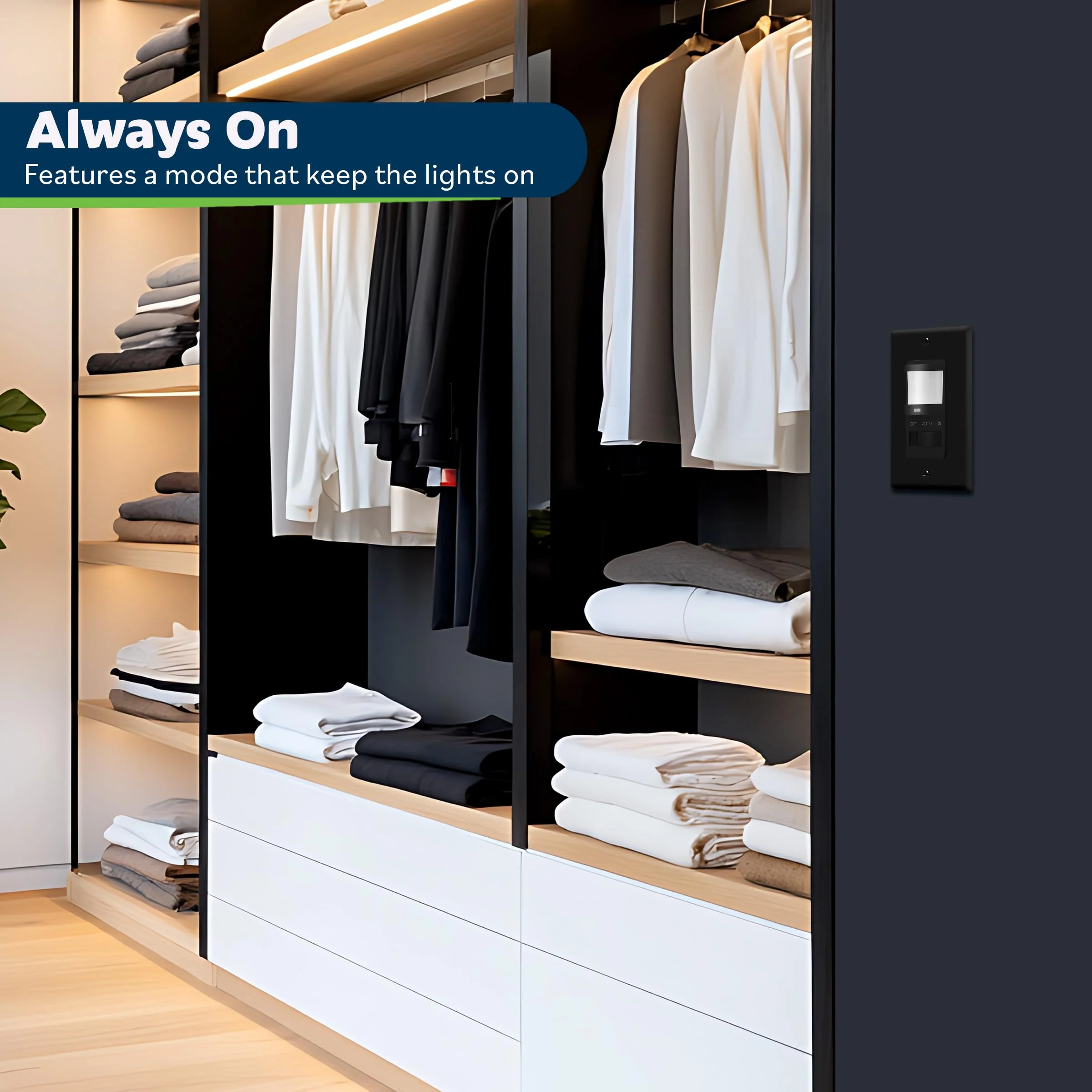TOPGREENER in Wall PIR Motion Sensor Light Switch, Occupancy Sensor Switch, 𝐍𝐞𝐮𝐭𝐫𝐚𝐥 𝐖𝐢𝐫𝐞 𝐑𝐞𝐪𝐮𝐢𝐫𝐞𝐝, On/Off Override, 𝐒𝐢𝐧𝐠𝐥𝐞 𝐏𝐨𝐥𝐞, 4A, 500W, TSOS5-BKWP,Black,2 Pack Black 2 Pack - Image 5
