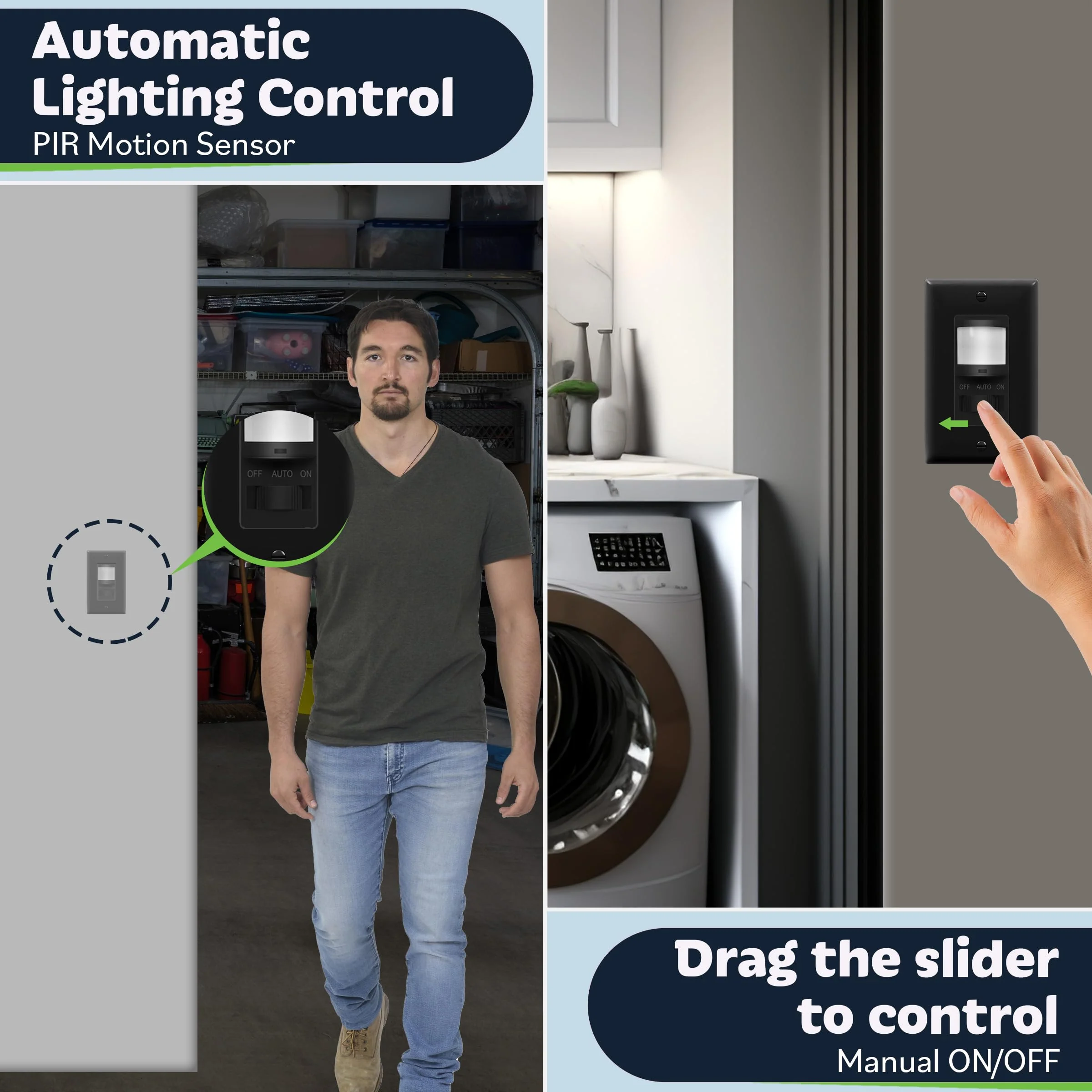TOPGREENER in Wall PIR Motion Sensor Light Switch, Occupancy Sensor Switch, 𝐍𝐞𝐮𝐭𝐫𝐚𝐥 𝐖𝐢𝐫𝐞 𝐑𝐞𝐪𝐮𝐢𝐫𝐞𝐝, On/Off Override, 𝐒𝐢𝐧𝐠𝐥𝐞 𝐏𝐨𝐥𝐞, 4A, 500W, TSOS5-BKWP,Black,2 Pack Black 2 Pack - Image 8