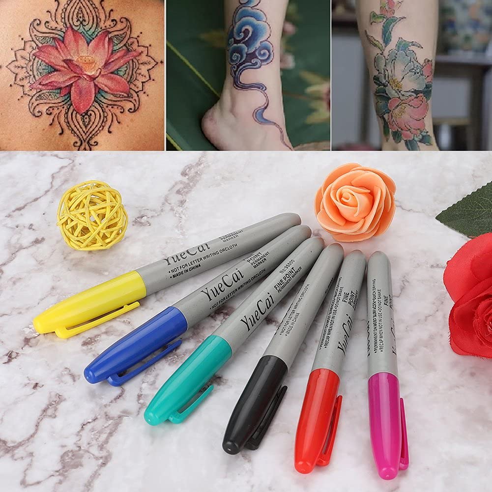TOPINCN Tattoo Felt Tip Pen, Tattoo Marking Scribe Pen, Surgical Skin Marker Pen, Scribe Tool for Make-Up, Personal Accessories, Reusable Packaging, 6 Pieces/Set - Image 3