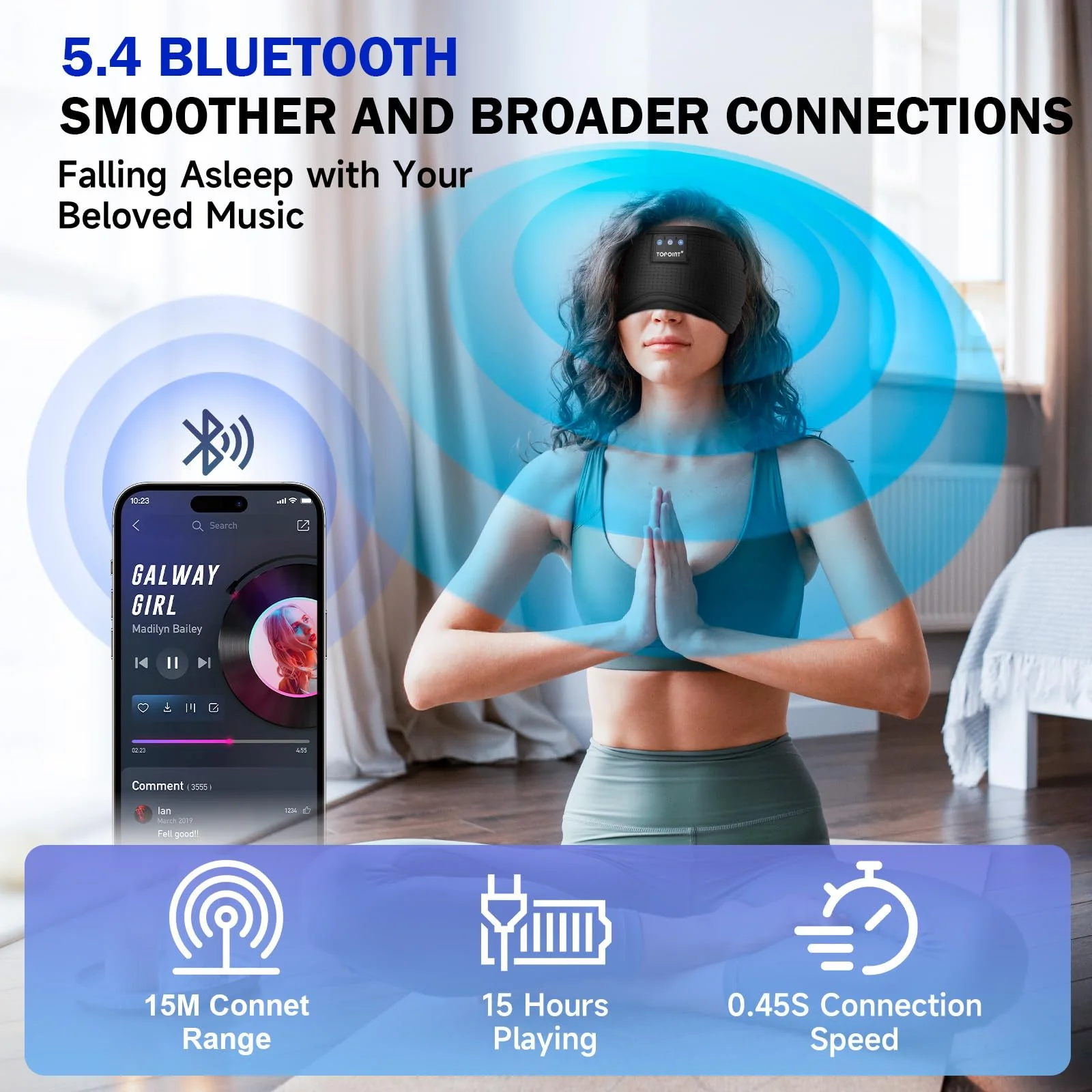 TOPOINT Sleep Mask Headphones Bluetooth Wireless 5.4, Breathable Cotton Eye Mask for Sleeping Side Sleepers Travel Music Headsets with Microphone Handsfree Men Women Deep Purple - Image 6