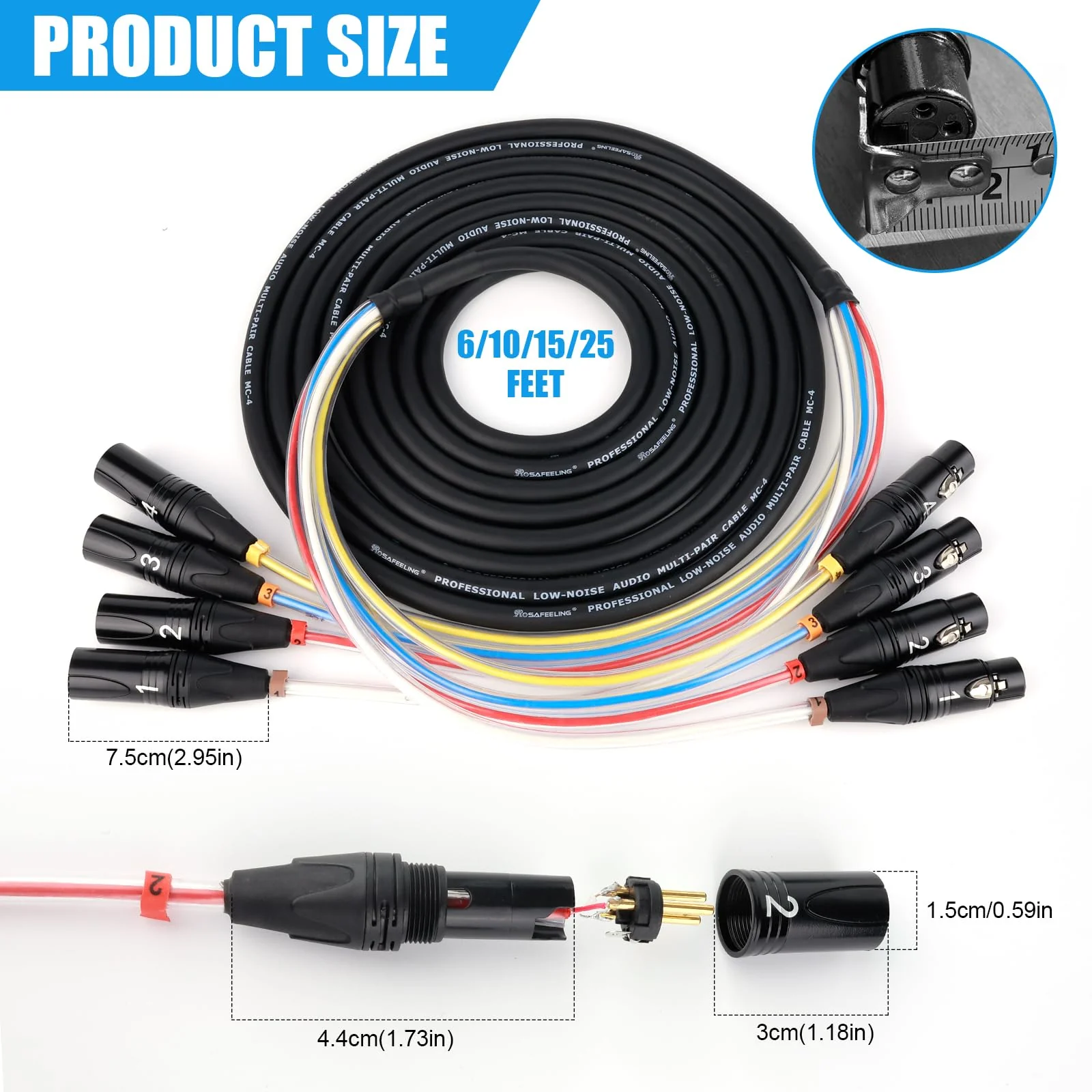 Toronce 4 Channel Professional Multi-Media Snake Cable 4 Pairs Male to Female 3 Pin XLR Balanced Audio Extension Cable (10Feet) 4-Channel _10t - Image 2