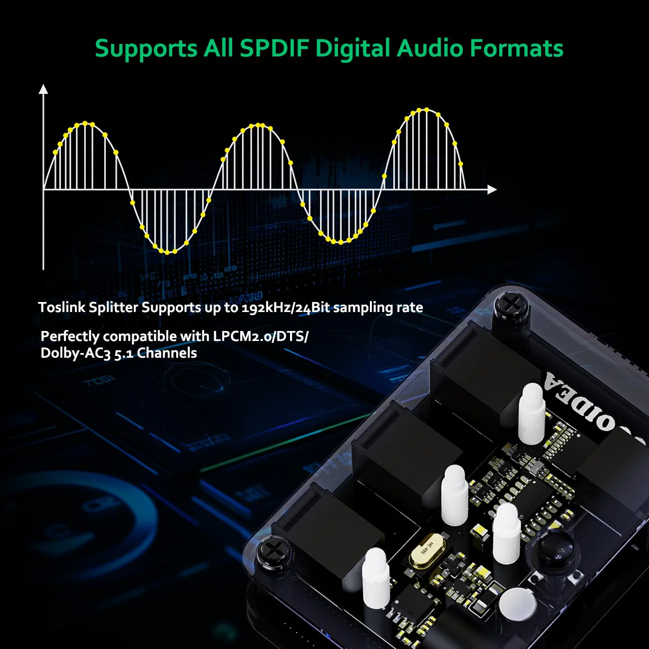 Toslink Automatic Switch Digital Optical Switcher 3 in 1 Out with Remote Control Supports 192k/24Bit PCM2.0 DTS Dolby-AC3 Compatible with HDTV/Xbox/Blu-Ray Player/PS - Image 3