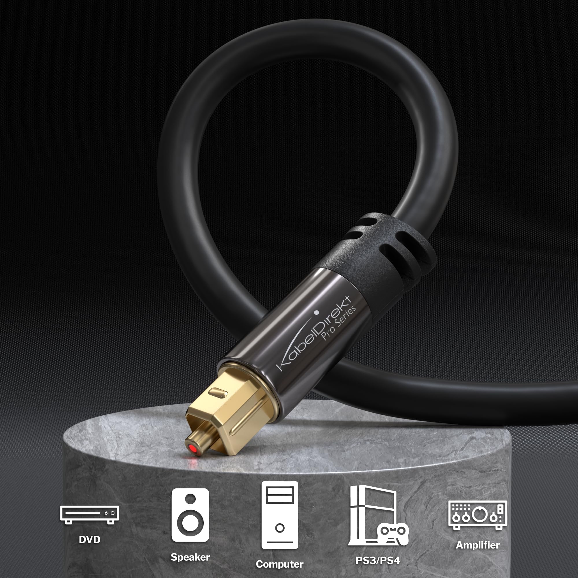 TOSLINK – Optical Audio Cable – 25ft – Designed in Germany – Fiber Optic Cable for Soundbar, SPDIF Digital Optical Audio Cord – for Sound Bars, Stereo Systems, amps, Xbox One or PS4 – by CableDirect 25 ft - Image 2