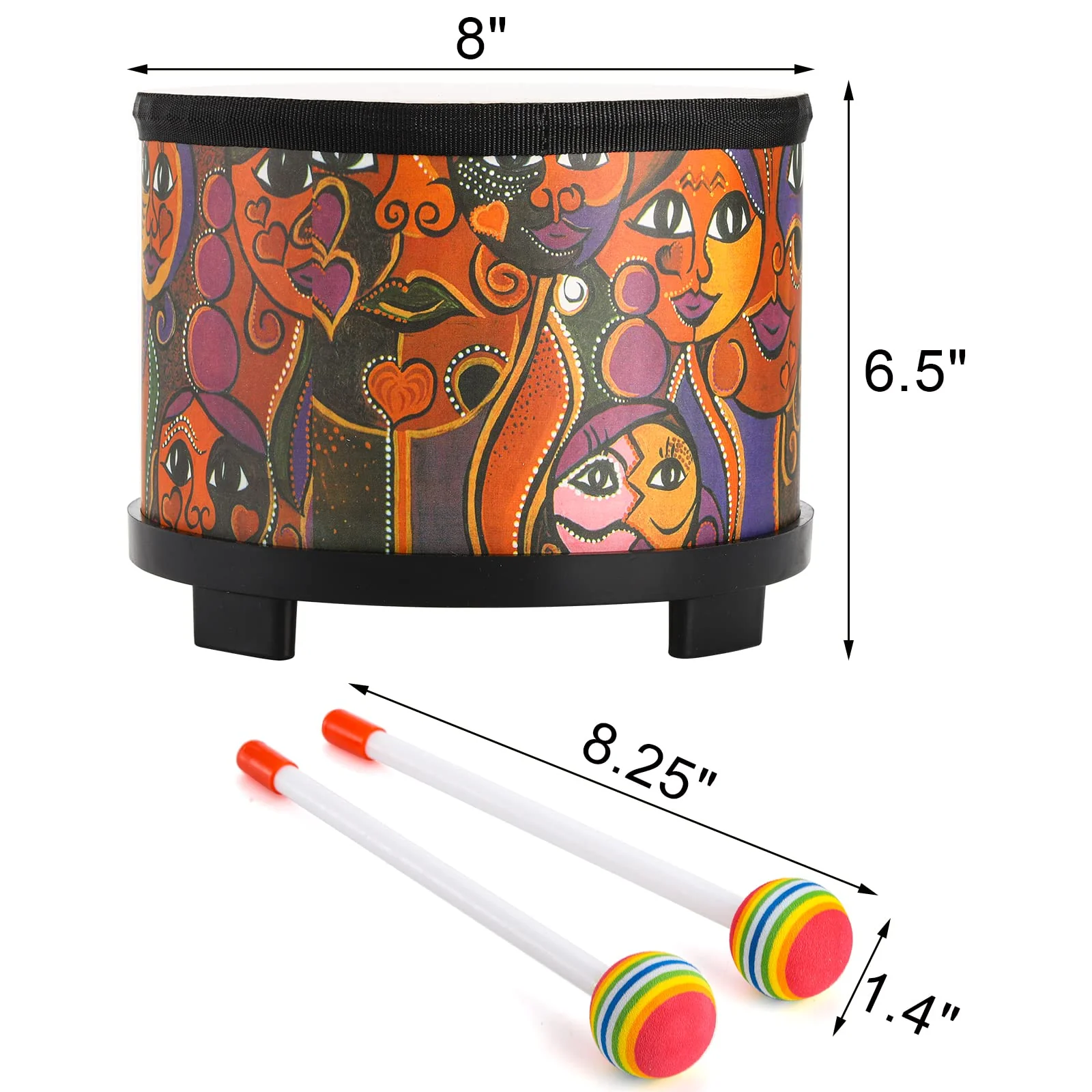 Tosnail 8 Inch Percussion Drum with Storage Bag and Mallets, Musical Instrument for Christmas Birthday Gift - Face Pattern - Image 2