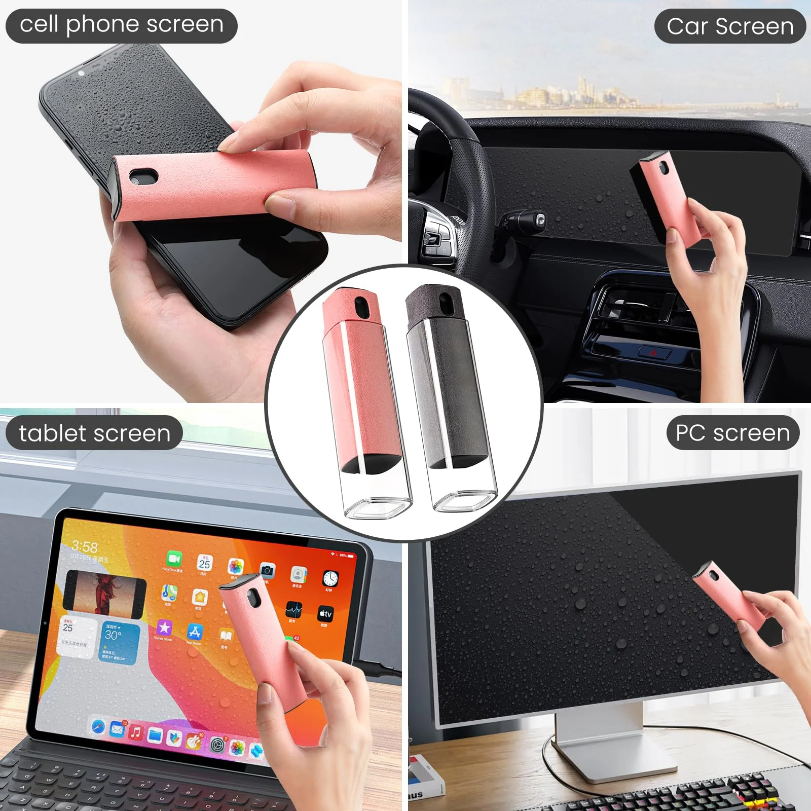 Touchscreen Screen Cleaner Kit 2 Pcs, Phone, Tablet and Car Screen Cleaner, Two in One Spray and Microfiber Cloth(2 Pack Pink) 2 Pcs Pink - Image 2