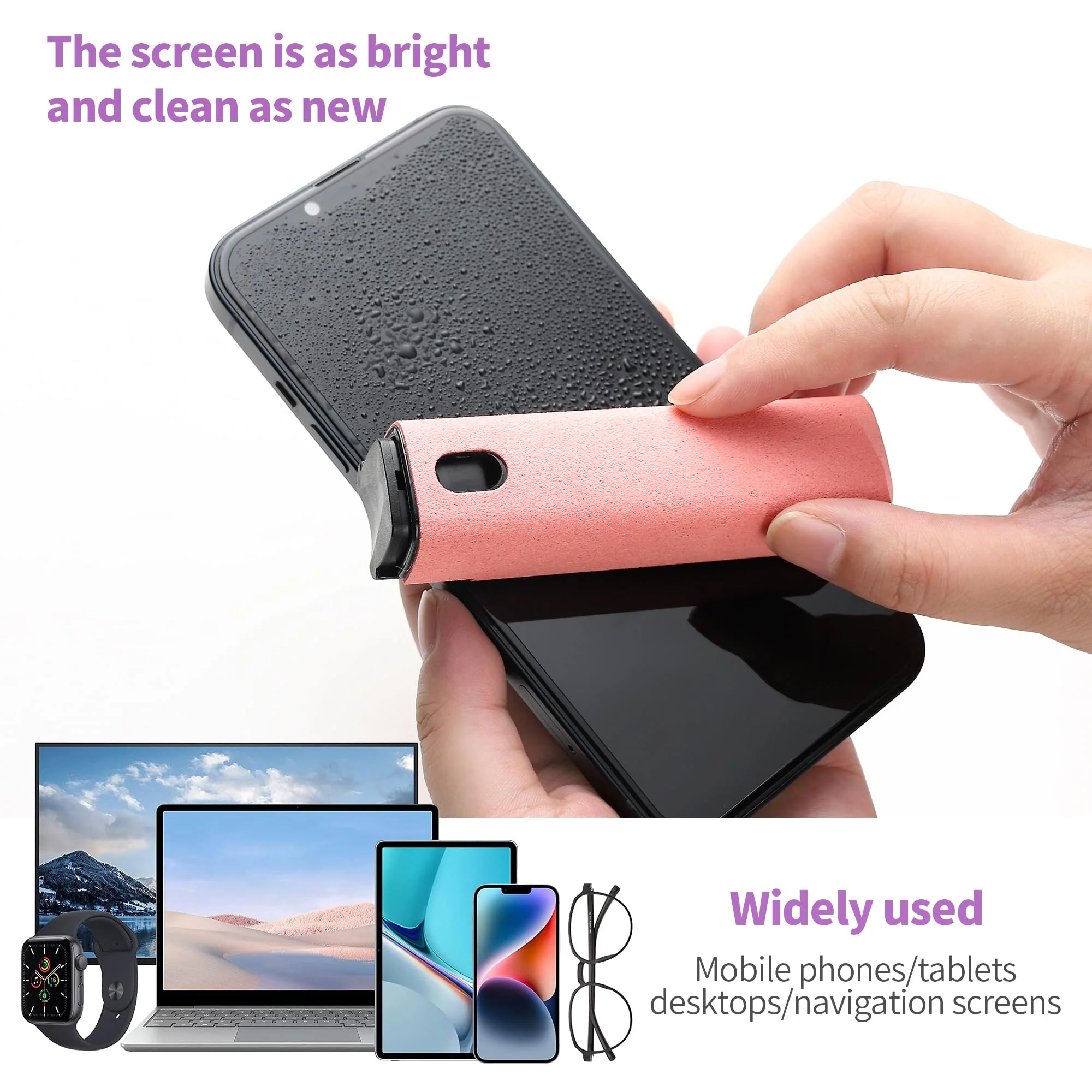 Touchscreen Screen Cleaner Kit 2 Pcs, Phone, Tablet and Car Screen Cleaner, Two in One Spray and Microfiber Cloth(2 Pack Pink) 2 Pcs Pink - Image 7