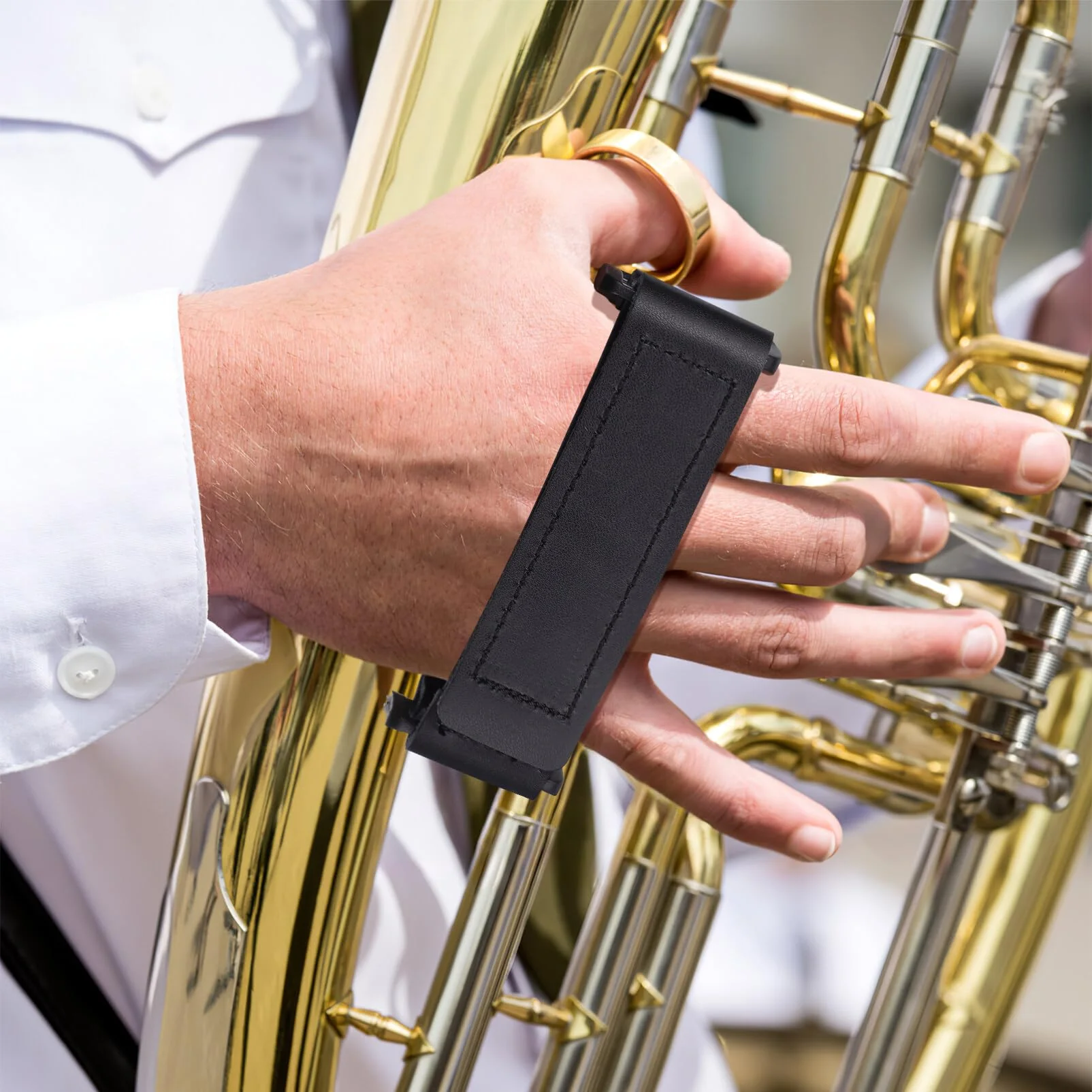 Toyvian French Horn Hand Rest Wear Resistant Rest French Horn Hand Grip Non-Slip Adjustable Leather Hand Holding Strap Instrument Hand Pad, 51P0U4510R516O2 - Image 3