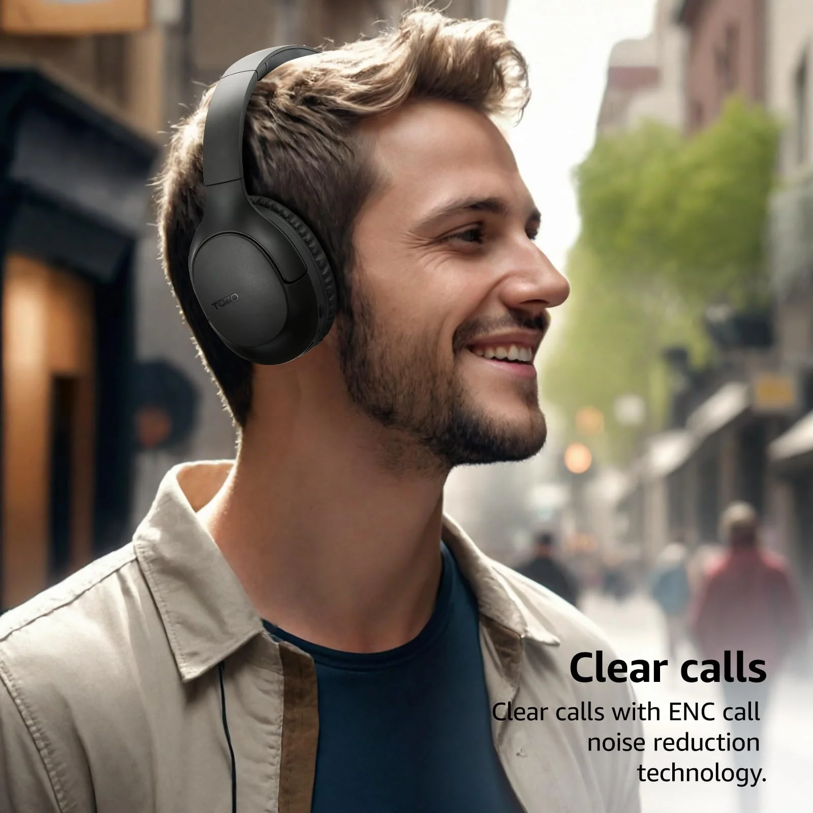 TOZO Bluetooth 5.4 Over Ear Headphones, ENC Call Noise Cancelling Mic, Foldable Wireless Headset, 70H Playback, Deep Bass Stereo Sound, Customizable EQ via Button & App, for Travel and Home, Upgraded Black - Image 4
