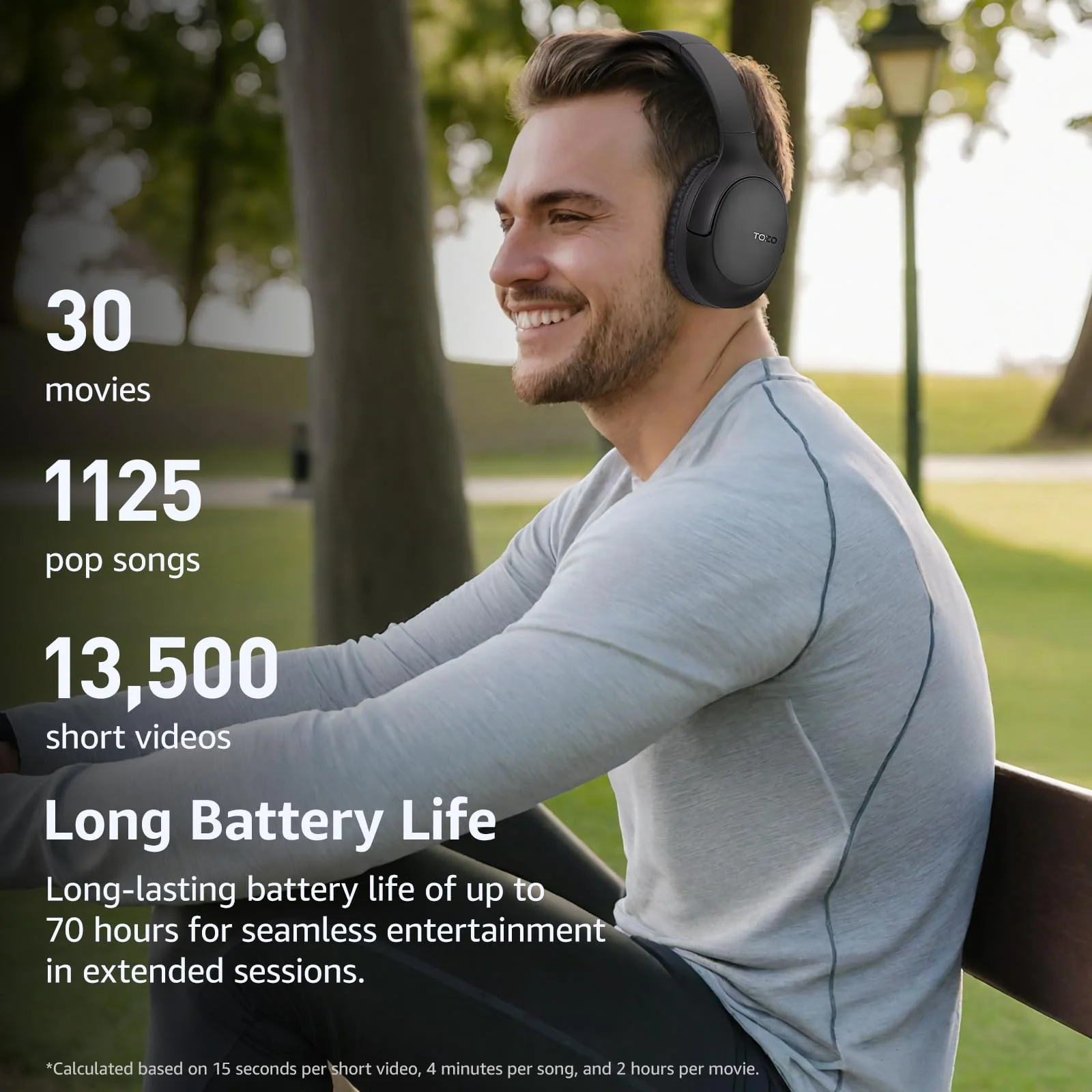 TOZO Bluetooth 5.4 Over Ear Headphones, ENC Call Noise Cancelling Mic, Foldable Wireless Headset, 70H Playback, Deep Bass Stereo Sound, Customizable EQ via Button & App, for Travel and Home, Upgraded Black - Image 7