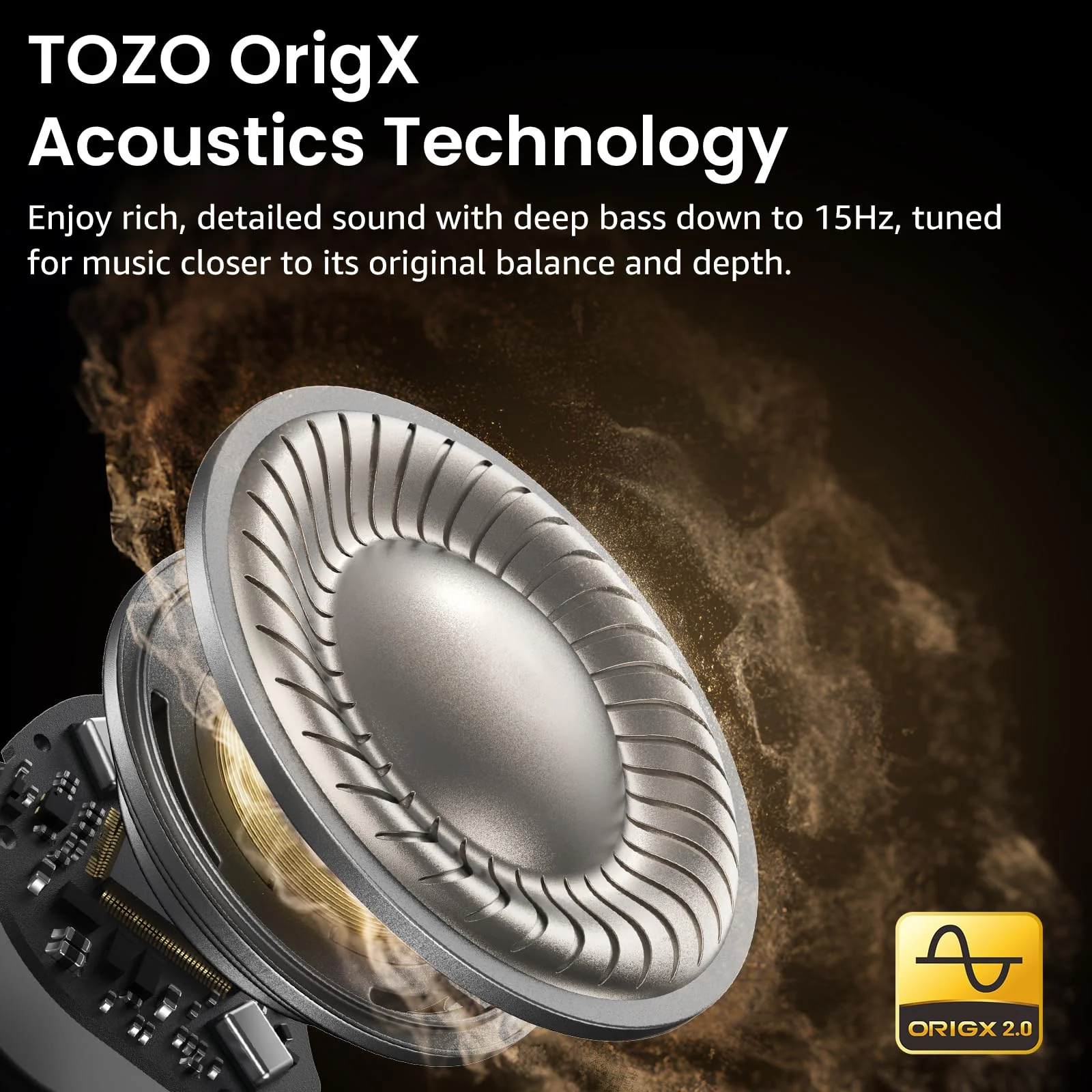 TOZO NC9 Hybrid Active Noise Cancelling Wireless Earbuds, 6 Mics ENC Clear Call, IPX8 Waterproof, in Ear Bluetooth 5.3 Headphones Stereo Bass Ear Buds 60H Playtime with LED Display 32 EQs via APP Dark Black Small - Image 3