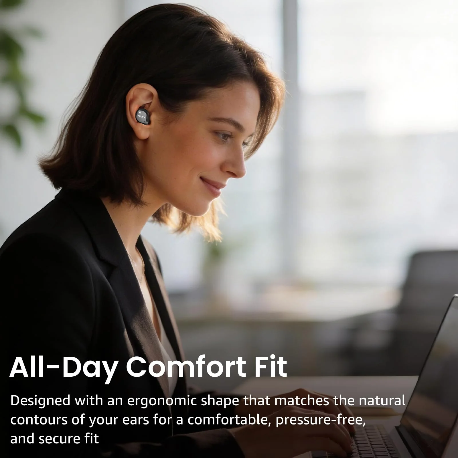 TOZO NC9 Hybrid Active Noise Cancelling Wireless Earbuds, 6 Mics ENC Clear Call, IPX8 Waterproof, in Ear Bluetooth 5.3 Headphones Stereo Bass Ear Buds 60H Playtime with LED Display 32 EQs via APP Dark Black Small - Image 7