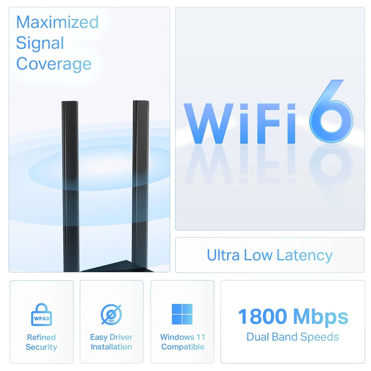 TP-Link WiFi 6 USB Adapter for Desktop PC - (Archer TX20U Plus) AX1800 Wireless Network Adapter with 2.4GHz, 5GHz, High Gain Dual Band 5dBi Antenna, WPA3, Supports Windows 11/10 AX1800 WiFi 6, Dual Band - Image 2