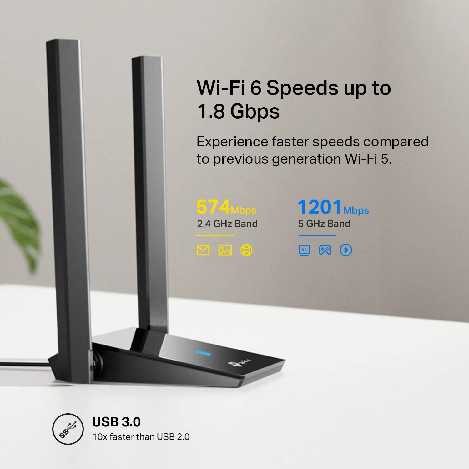 TP-Link WiFi 6 USB Adapter for Desktop PC - (Archer TX20U Plus) AX1800 Wireless Network Adapter with 2.4GHz, 5GHz, High Gain Dual Band 5dBi Antenna, WPA3, Supports Windows 11/10 AX1800 WiFi 6, Dual Band - Image 3