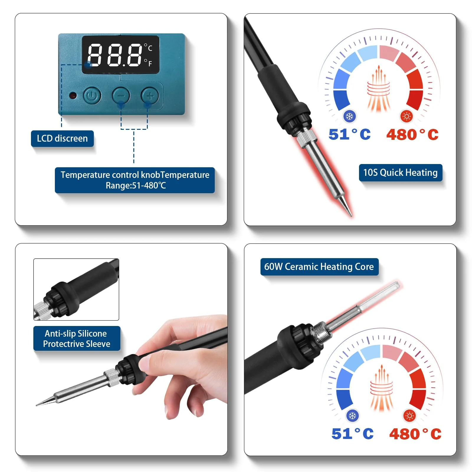 TPDL Battery Soldering Iron for Bosch Professional 18 V System GBA Battery, 60 W Cordless Soldering Iron Adjustable Temperature 51-480 °C with On/Off Switch, 25 g Soldering Wire, Soldering Iron Stand For Bosch Pro BAT battery - Image 3