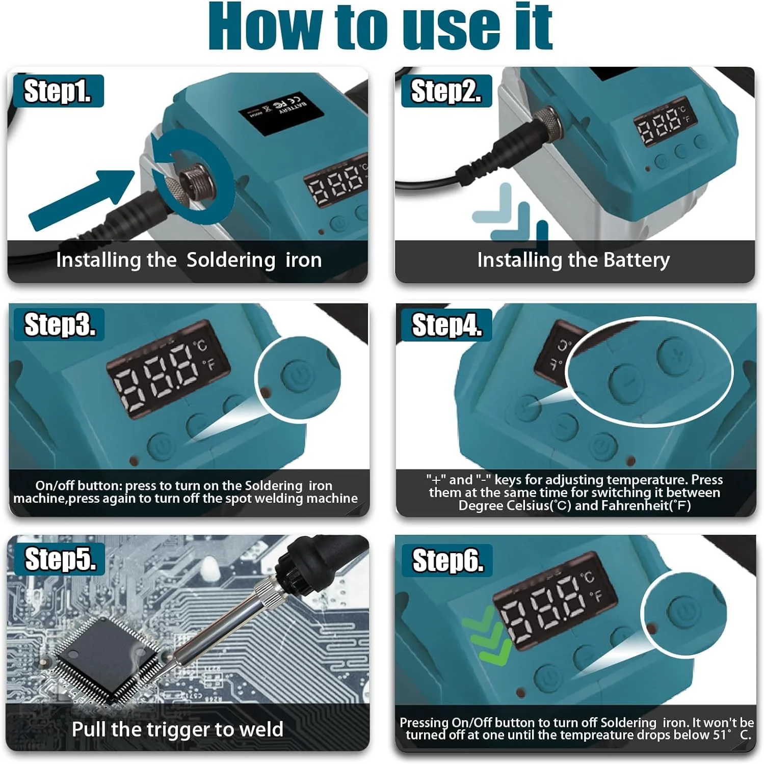 TPDL Battery Soldering Iron for Bosch Professional 18 V System GBA Battery, 60 W Cordless Soldering Iron Adjustable Temperature 51-480 °C with On/Off Switch, 25 g Soldering Wire, Soldering Iron Stand For Bosch Pro BAT battery - Image 5