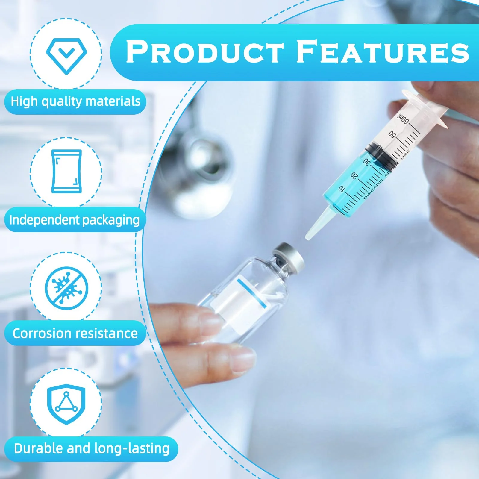 TPTGIAR Pack of 8 60 ml Large Syringes, Plastic Syringes, Individually Packed, Dosing Syringe with Cap, Reusable Syrings for Scientific Laboratories, Measurement, Dispensing, Watering, Refill - Image 3