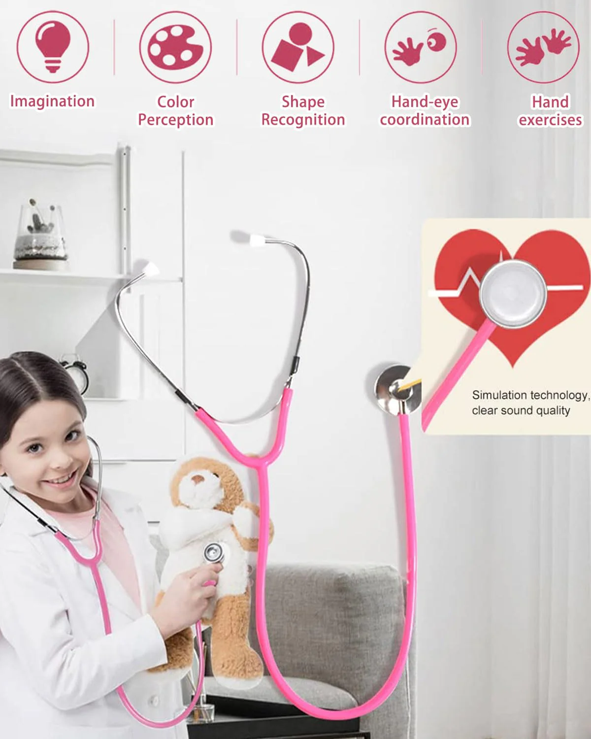 TPZORJX 1 x Toy Stethoscope, Metal Stethoscope, Children, Stethoscope, Children's Stethoscope, Analogue Stethoscope, Metal Stethoscope, Children's Toy Stethoscope, Functional Stethoscope Toy - Image 4