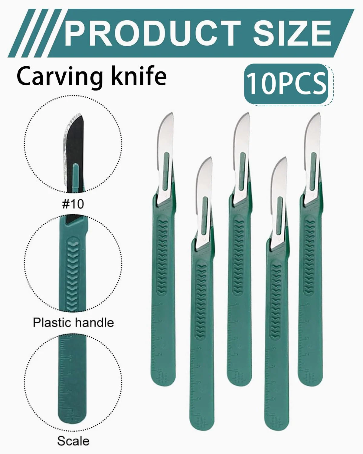 TPZORJX Pack of 10 Disposable Plastic Surgical Scalpel Knives, Disposable Scalpel Blade, Sterilised Disposable Scalpels with Protective Cap, Individually Packed Scalpels - Image 2