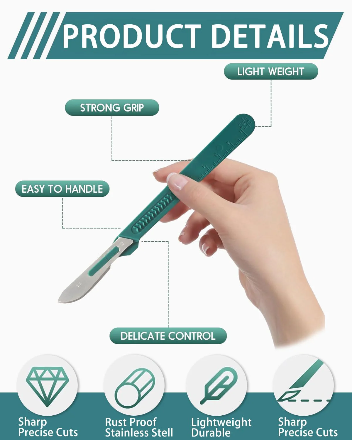 TPZORJX Pack of 10 Disposable Plastic Surgical Scalpel Knives, Disposable Scalpel Blade, Sterilised Disposable Scalpels with Protective Cap, Individually Packed Scalpels - Image 3