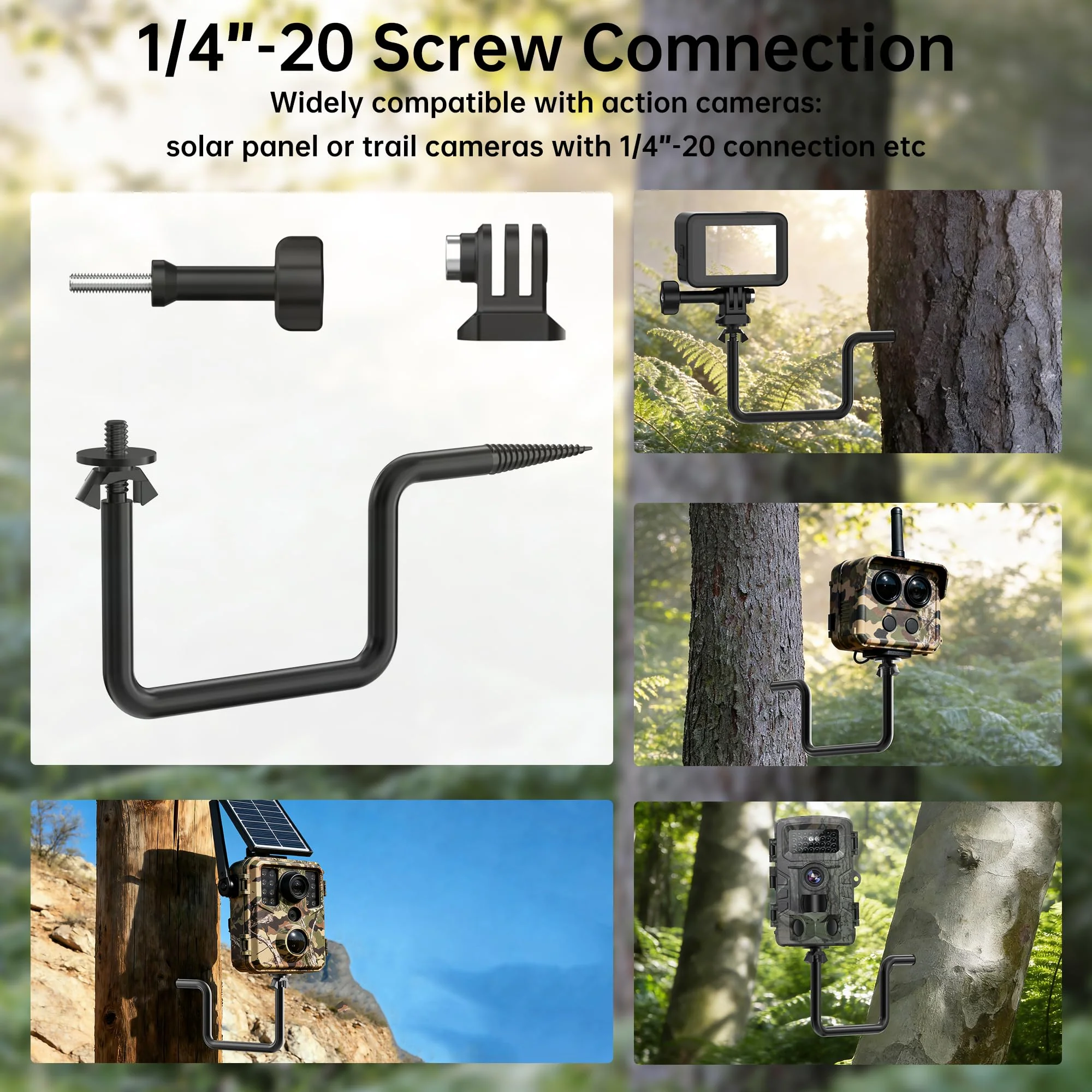Trail Camera Mount, 4 Packs Trail Cam Mounts, Tree Hunting Accessory, 360° Rotatable Game Camera Holder with 1/4"-20 Screw, Heavy Duty Trail Cam Mount for Hunting Cameras/Action Cameras/Solar Panels - Image 4