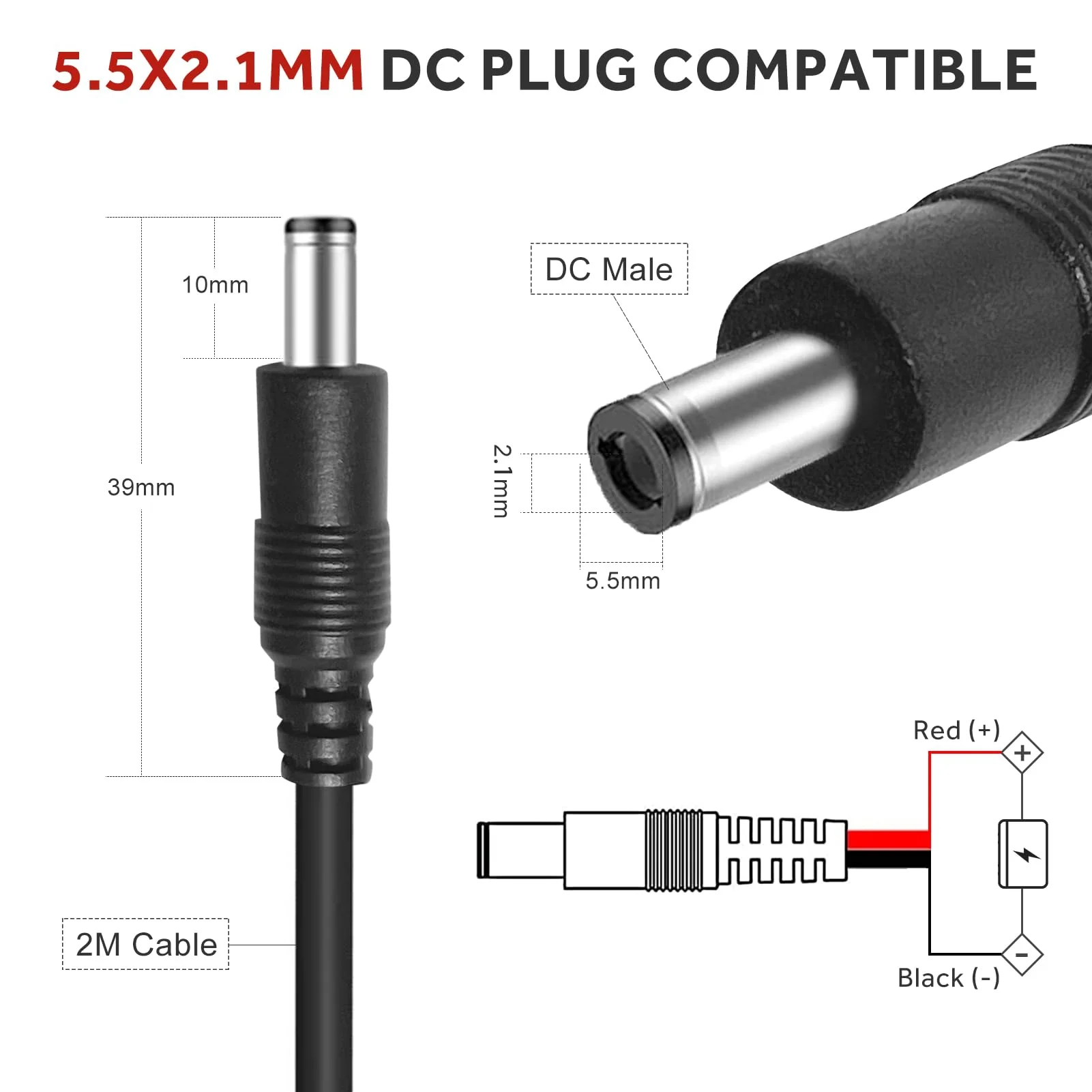 Trail Camera Power Cable, 5.5x2.1mm DC, Compatible with Stealth Cam, Spypoint, Moultrie, Browning, Wildgame Innovations, Muddy, Black Gate, Covert WC20, etc., 79"(2PC) 2-pack - Image 2