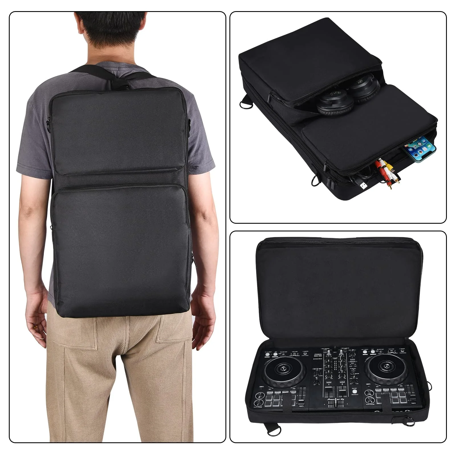 Travel DJ Controller Bag for Pioneer DDJ-200, DDJ-FLX4, DDJ-400, DDJ-SB3 & Roland DJ-202 - Protective Case with Zippered Accessory Pocket & Detachable Shoulder Strap (2937), Black - Image 2