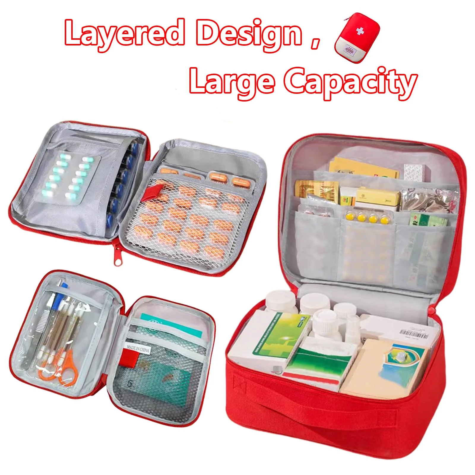 Travel Pharmacy Bag Empty Pack of 3 Medicine Bag Travel Holiday Medicine Bag Small and Large Bag Medicine Storage Travel Pharmacy Bag First Aid Bag Empty - Image 3