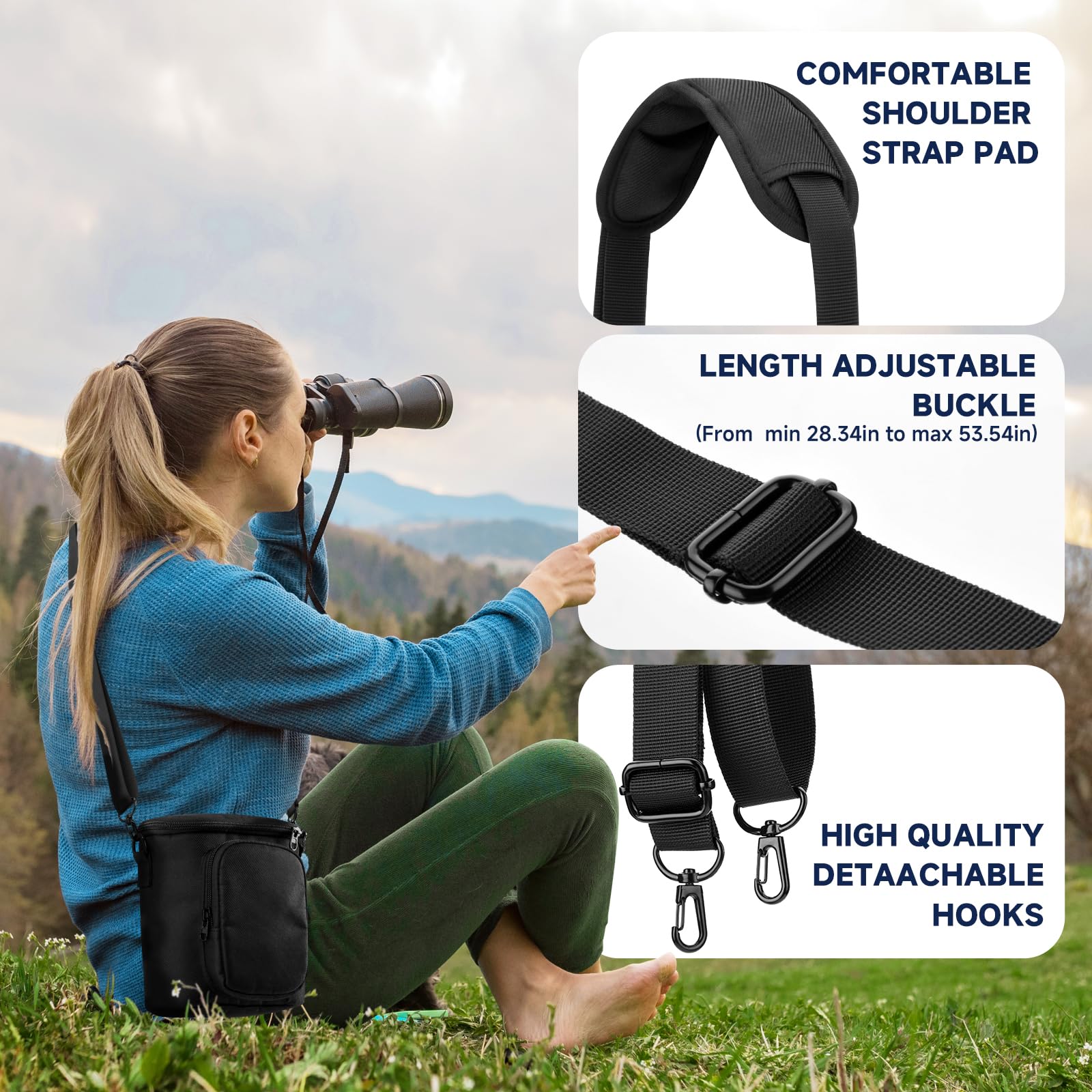 Travel Protective Case for NIKON Monarch M5 M7 8x42 Binocular, Durable Fabric Storage Bag with Shoulder Strap Compatible with Nikon PROSTAFF P3 8x42 10x42 Binocular, Black (Case Only) - Image 6