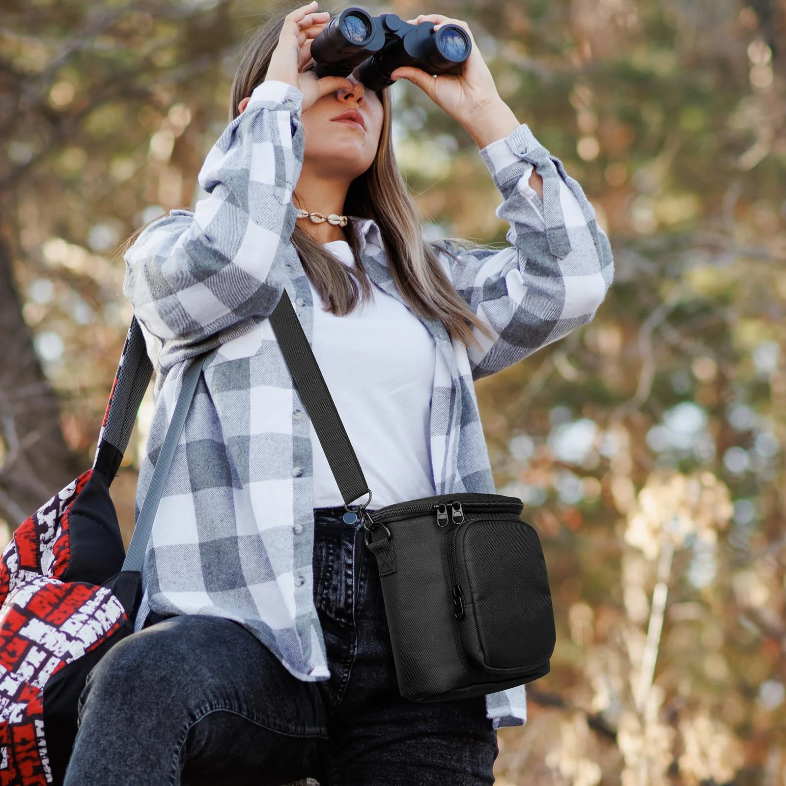 Travel Protective Case for NIKON Monarch M5 M7 8x42 Binocular, Durable Fabric Storage Bag with Shoulder Strap Compatible with Nikon PROSTAFF P3 8x42 10x42 Binocular, Black (Case Only) - Image 8