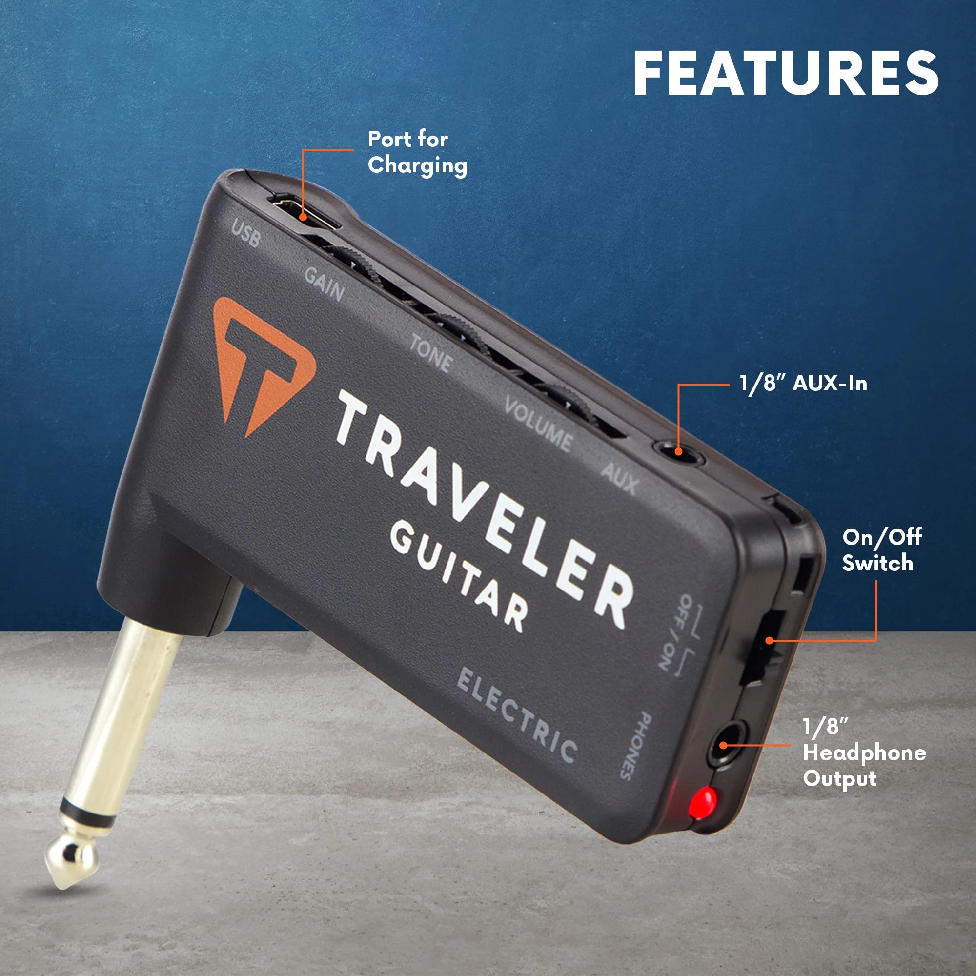 Traveler Guitar TGA-1E Electric Guitar Headphone Amplifier | Guitar Headphone Amp with 1/8" Headphone Jack and 1/8" Aux-in for Backing Tracks | Portable Guitar Amp with Gain, Tone and Volume Controls - Image 4