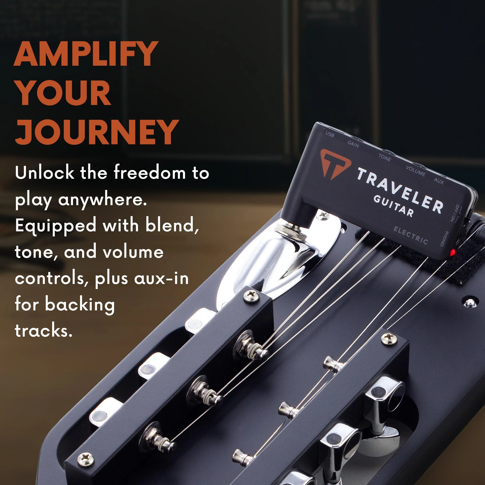 Traveler Guitar TGA-1E Electric Guitar Headphone Amplifier | Guitar Headphone Amp with 1/8" Headphone Jack and 1/8" Aux-in for Backing Tracks | Portable Guitar Amp with Gain, Tone and Volume Controls - Image 5