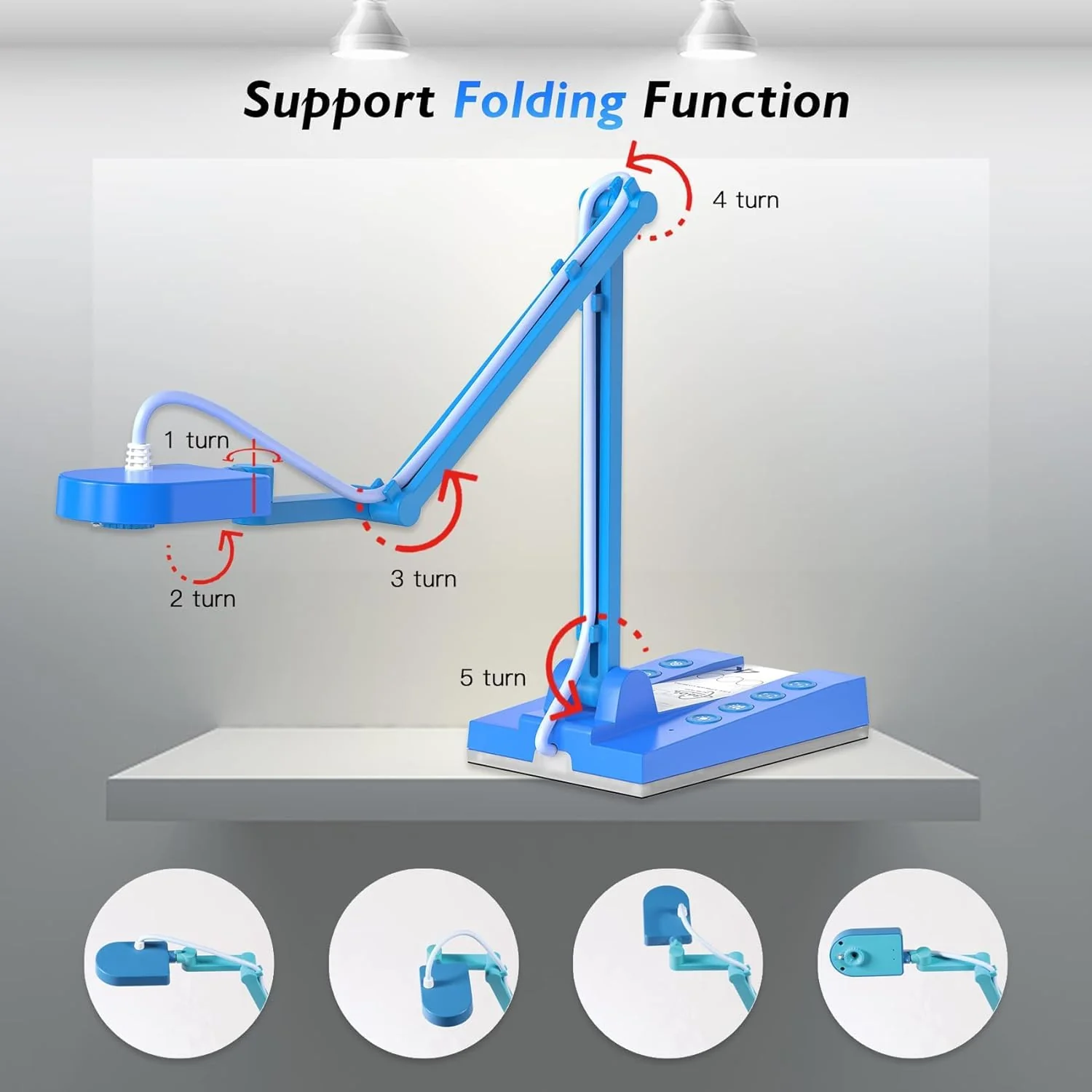 TreasLin USB Document Camera 10MP for Teachers, Overhead Camera Remote Learning, Classroom Presentations, Art Classes Online Teaching with Multi Angle Rotation Adjustment LED Light - Image 2