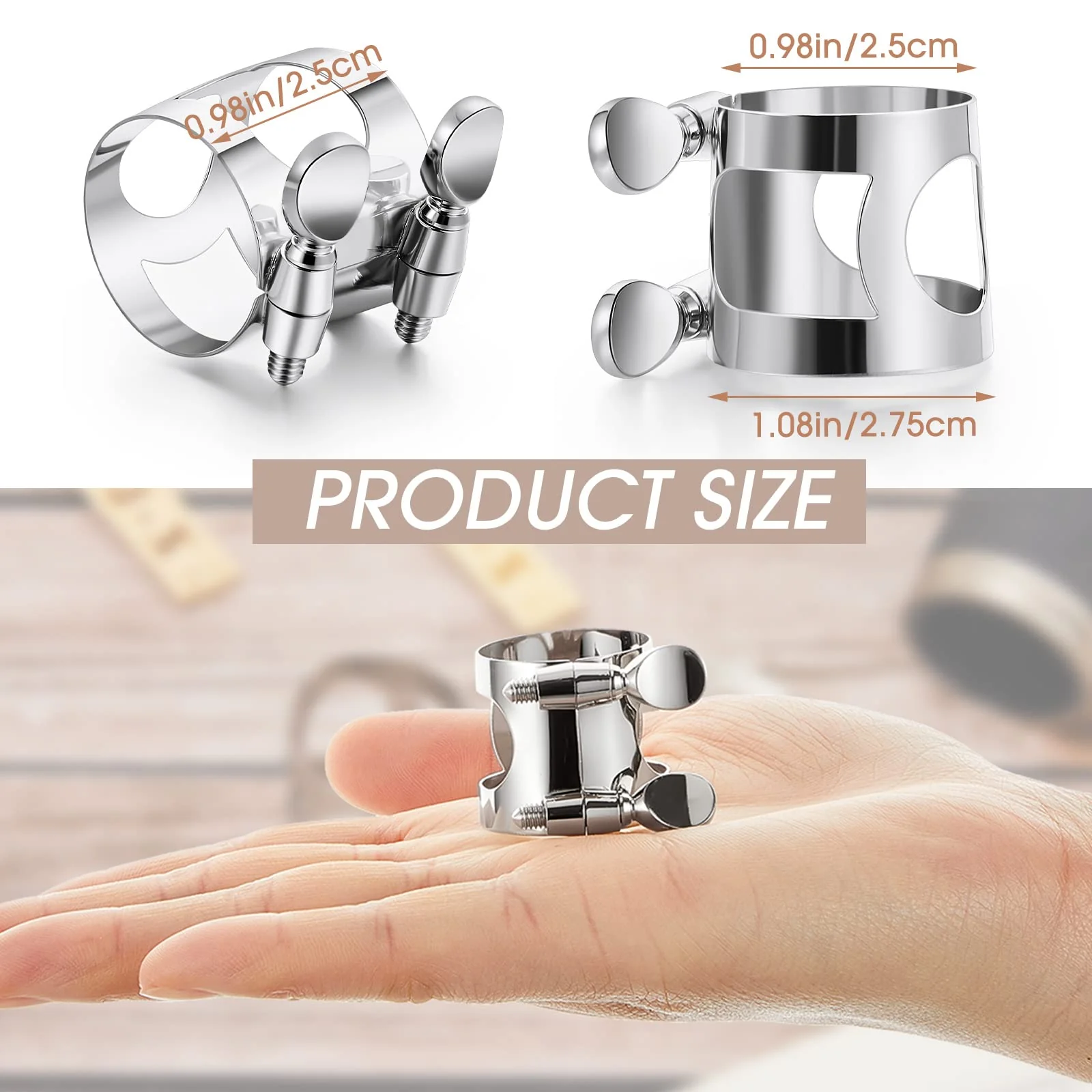 Treela 2 Pcs Clarinet Ligature Clarinet Mouthpiece Ligature Silver Clarinet Mouthpiece Ligature B Flat with Adjustable Screws Bb Clarinet Ligature for Clarinet Mouthpiece Woodwinds Instrument - Image 2