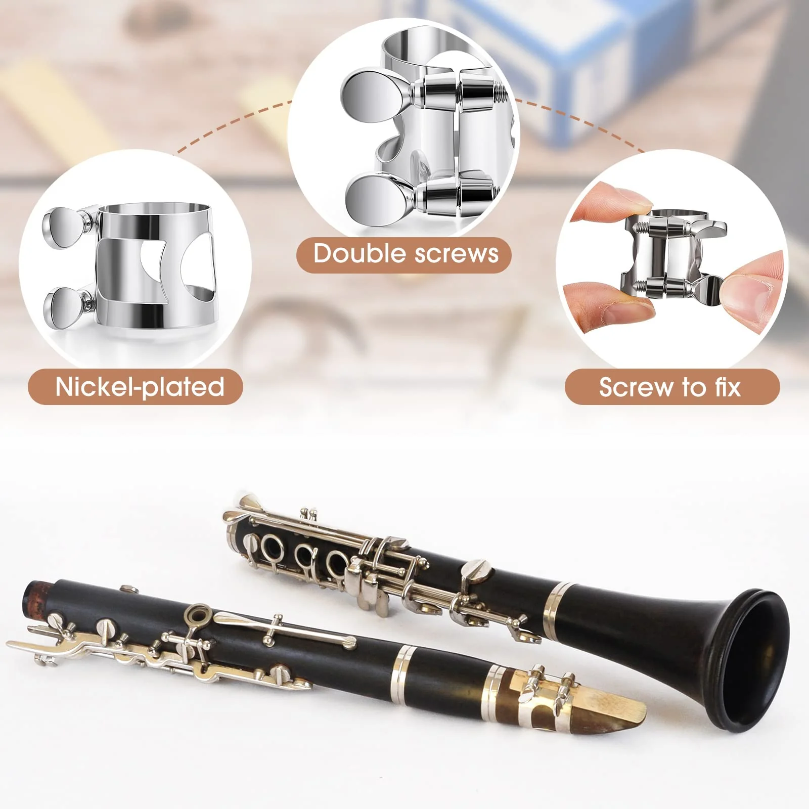 Treela 2 Pcs Clarinet Ligature Clarinet Mouthpiece Ligature Silver Clarinet Mouthpiece Ligature B Flat with Adjustable Screws Bb Clarinet Ligature for Clarinet Mouthpiece Woodwinds Instrument - Image 3
