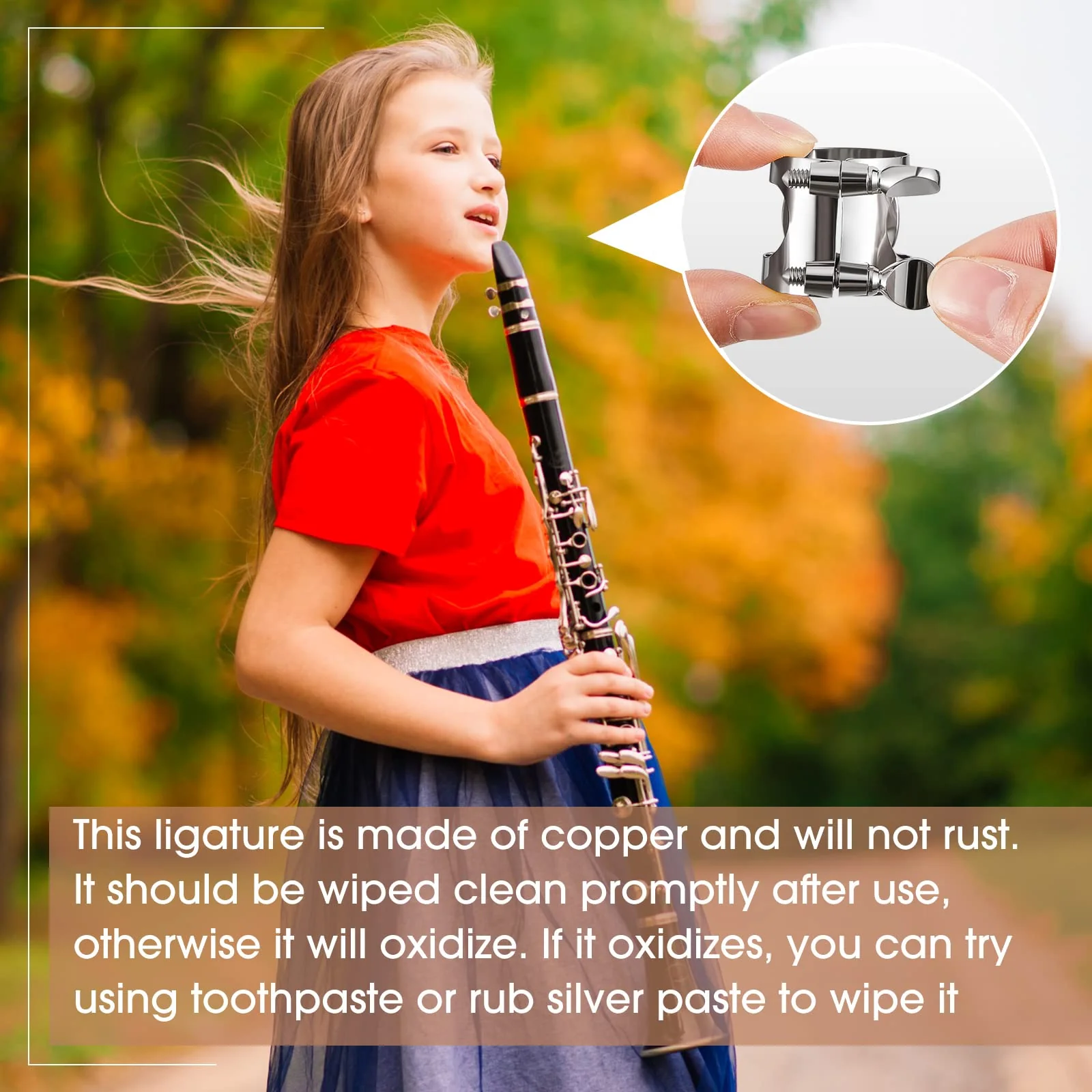 Treela 2 Pcs Clarinet Ligature Clarinet Mouthpiece Ligature Silver Clarinet Mouthpiece Ligature B Flat with Adjustable Screws Bb Clarinet Ligature for Clarinet Mouthpiece Woodwinds Instrument - Image 4