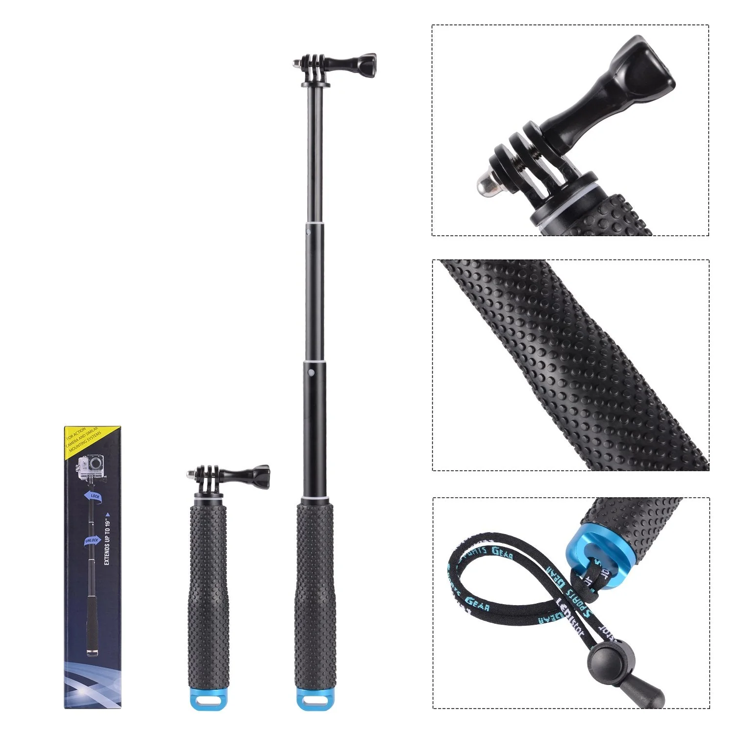 Trehapuva Selfie Stick, 19” Waterproof Extension Hand Grip Adjustable Monopod Pole Compatible with GoPro Hero(2018) Hero 10 9 8 7 6 5 4 3+ 3 Session, AKASO, Xiaomi Yi,SJCAM SJ4000 SJ5000 SJ6000 More - Image 4
