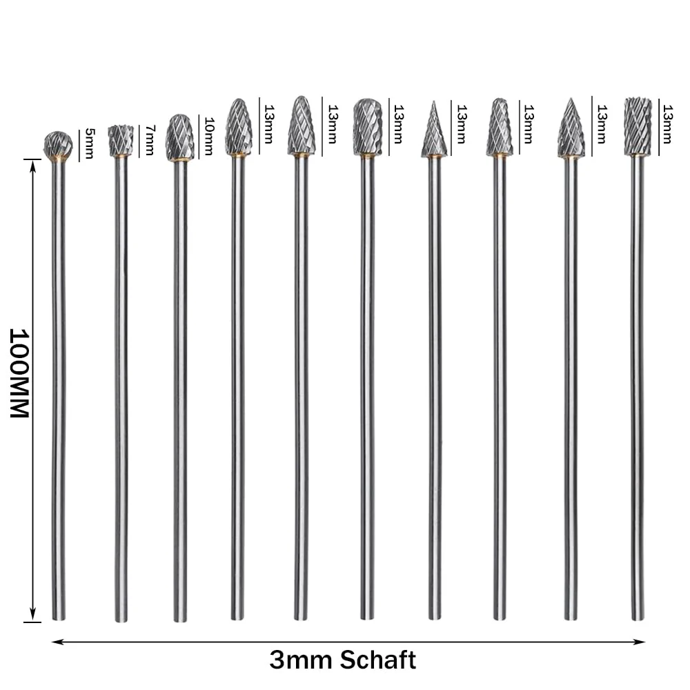 Treki 10 Pieces 100 mm Long Carbide Burrs with 3 mm Shank Tungsten Carbide Milling Cutter Attachment for Cordless Screwdriver, Long Carbide Cutter Metal Cutter Wood Carving Drill Bit Set for - Image 4
