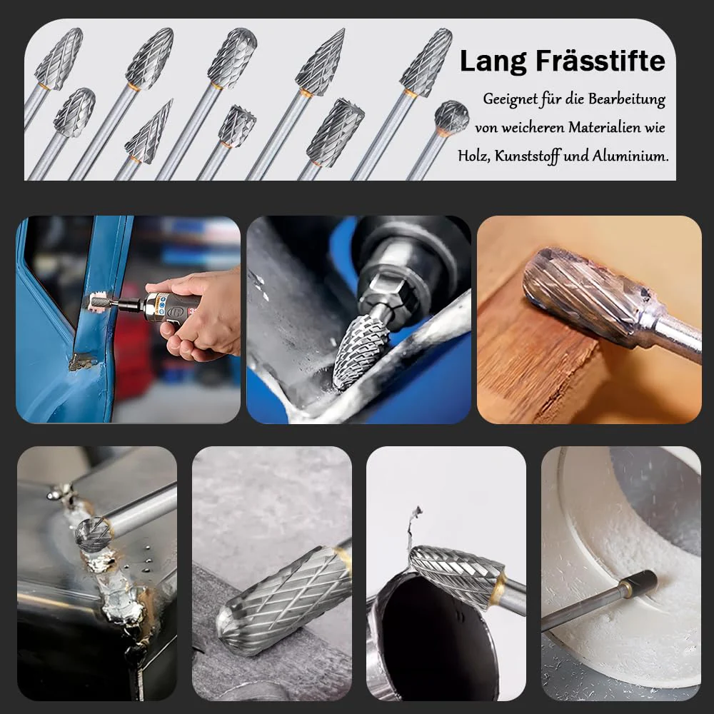 Treki 10 Pieces 100 mm Long Carbide Burrs with 3 mm Shank Tungsten Carbide Milling Cutter Attachment for Cordless Screwdriver, Long Carbide Cutter Metal Cutter Wood Carving Drill Bit Set for - Image 5