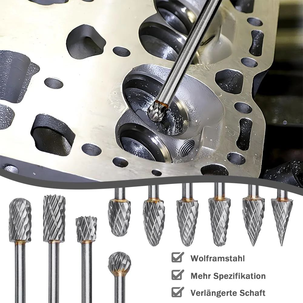Treki 10 Pieces 100 mm Long Carbide Burrs with 3 mm Shank Tungsten Carbide Milling Cutter Attachment for Cordless Screwdriver, Long Carbide Cutter Metal Cutter Wood Carving Drill Bit Set for - Image 7