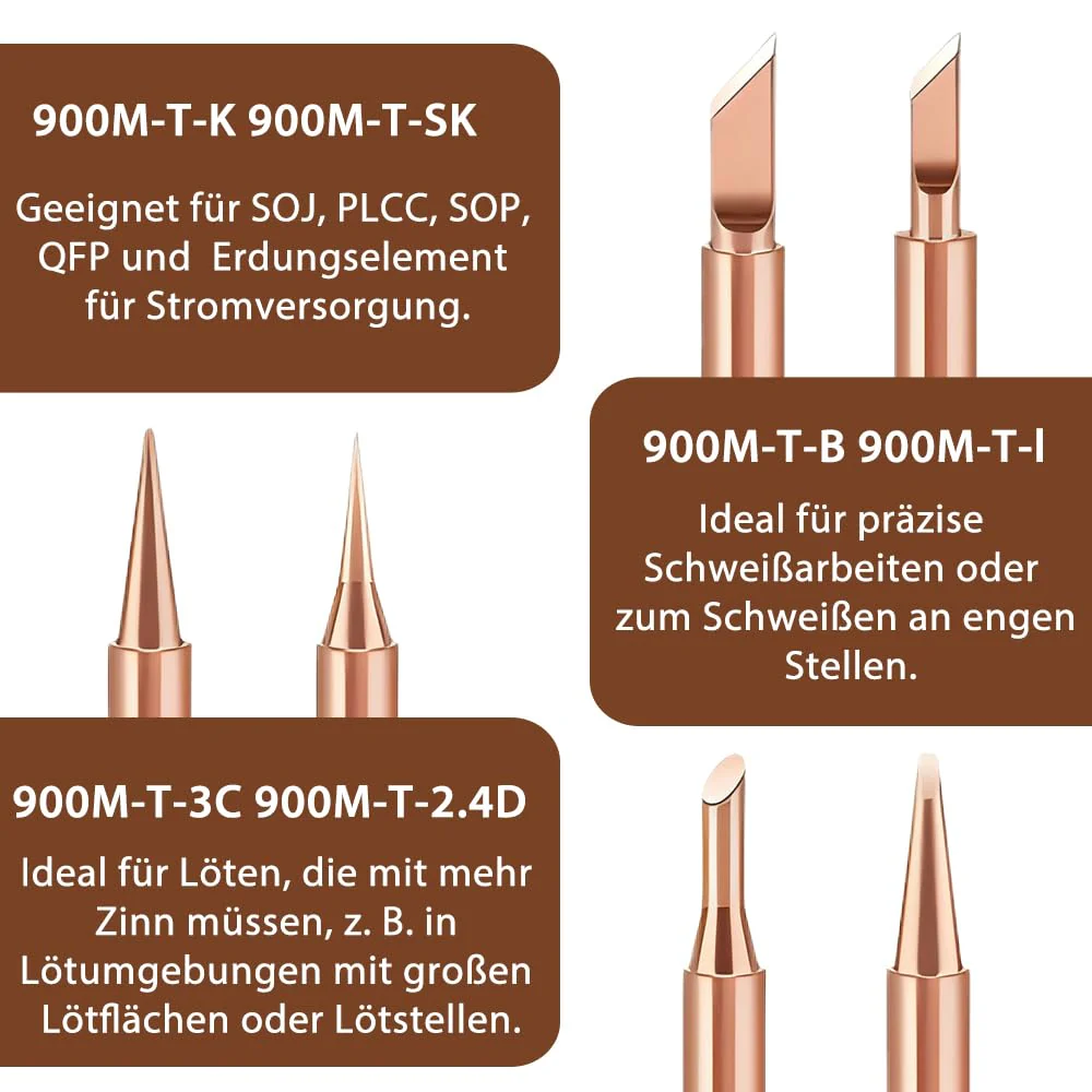 Treki Pack of 12 Copper Soldering Tip Replacement Soldering Iron Tips Set, 900M-T Replacement Soldering Tips, Soldering Tips for Soldering Station, Welding Devices, Accessories, Soldering Tips, - Image 6