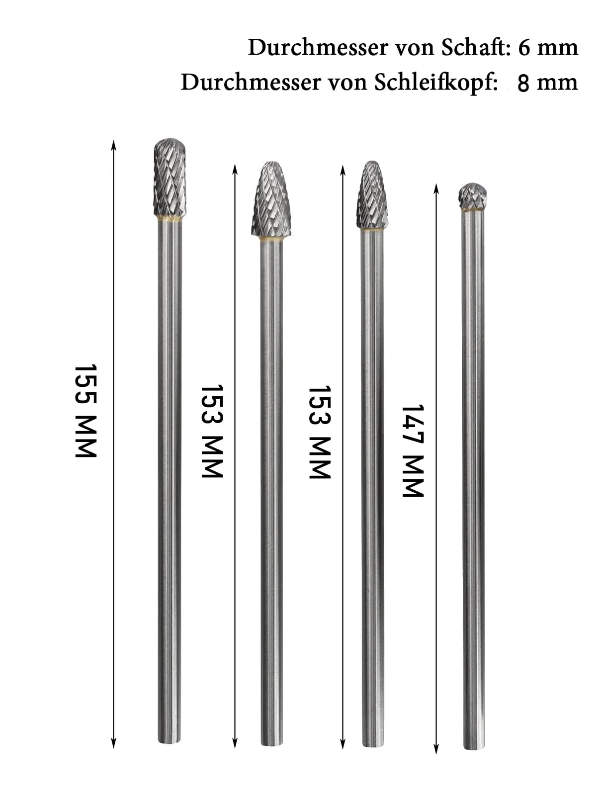 Treki Set of 4 Long Carbide Burrs with 6 mm Shank Carbide Milling Cutter Attachment for Drill, Tungsten Steel Cutter Bits Wood Carving Drill Bit Set for Woodworking, Metal Cutter Wood Cutter - Image 4