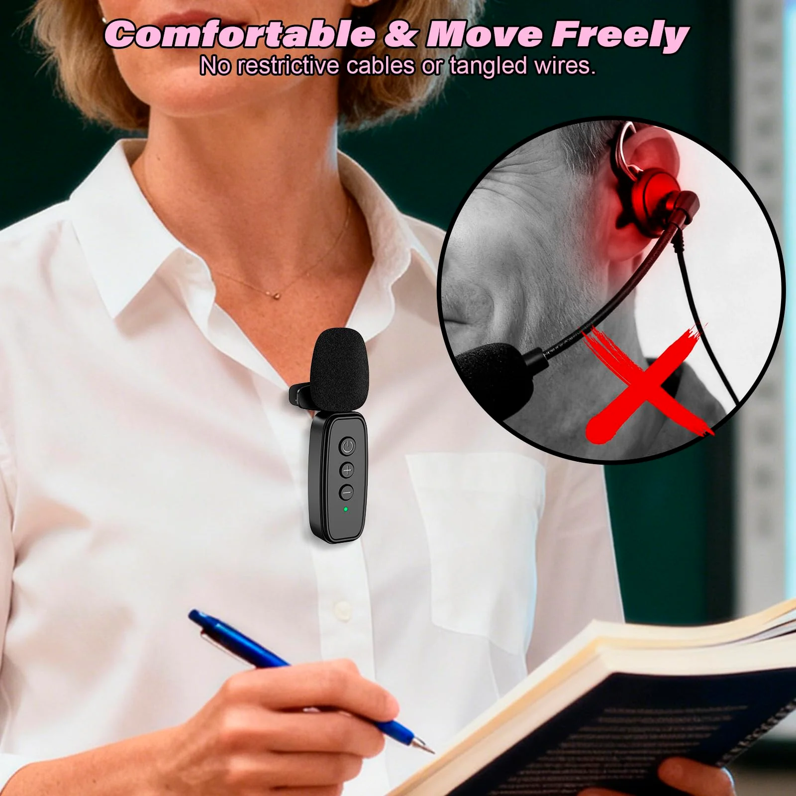 TRELC Wireless Voice Amplifier with Lavalier Microphone, Portable Rechargeable Clip On Megaphone Speaker Wireless Lapel Mic for Teachers, Noise Reduction/10W/2000mA, for Tour Guide, Outdoor (Black) Black - Image 2