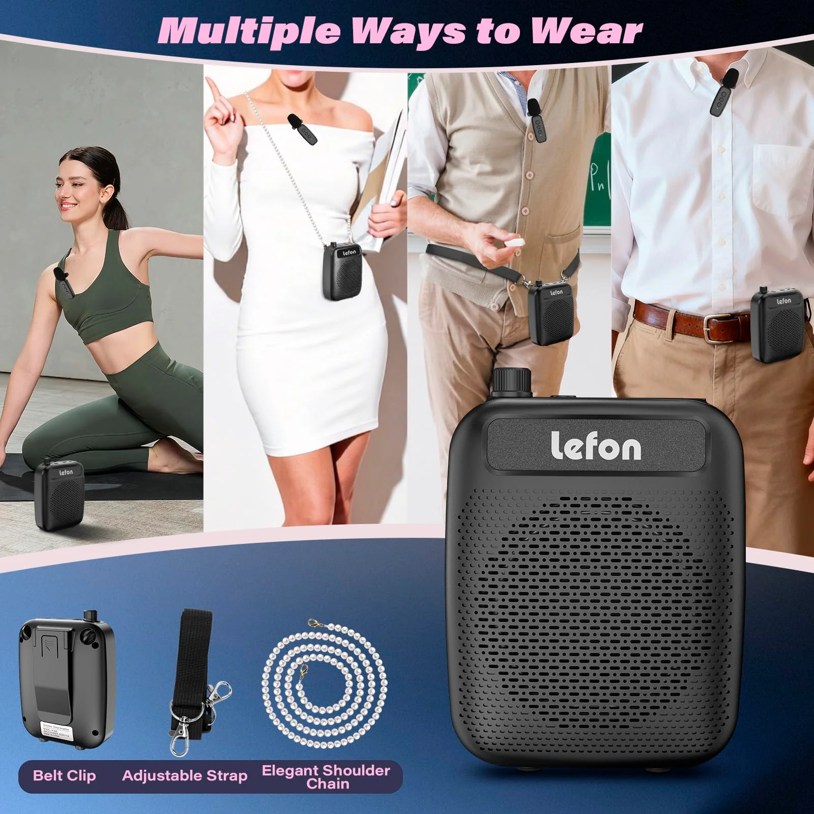 TRELC Wireless Voice Amplifier with Lavalier Microphone, Portable Rechargeable Clip On Megaphone Speaker Wireless Lapel Mic for Teachers, Noise Reduction/10W/2000mA, for Tour Guide, Outdoor (Black) Black - Image 3