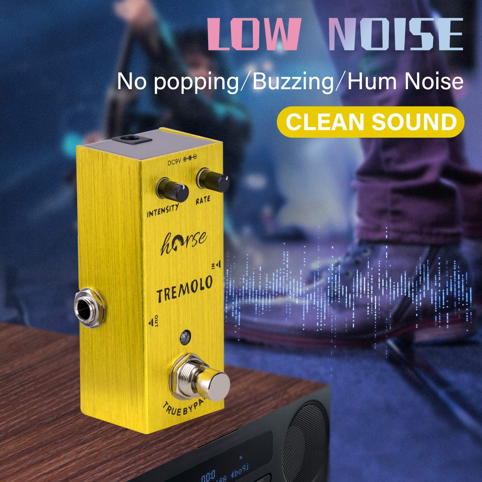 Tremolo Pedal, Horse Electric Guitar Effects Pedals Mini Single Type DC 9V True Bypass (Yellow) Yellow - Image 3