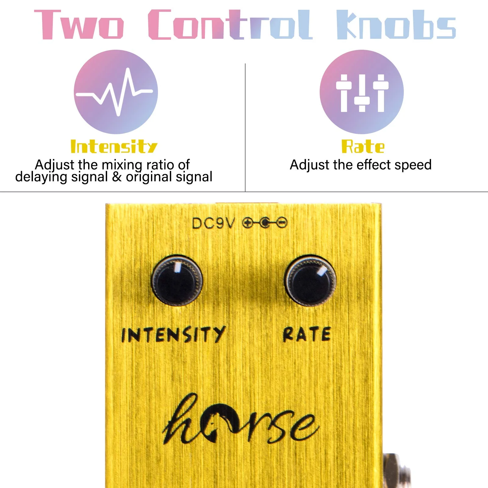 Tremolo Pedal, Horse Electric Guitar Effects Pedals Mini Single Type DC 9V True Bypass (Yellow) Yellow - Image 4