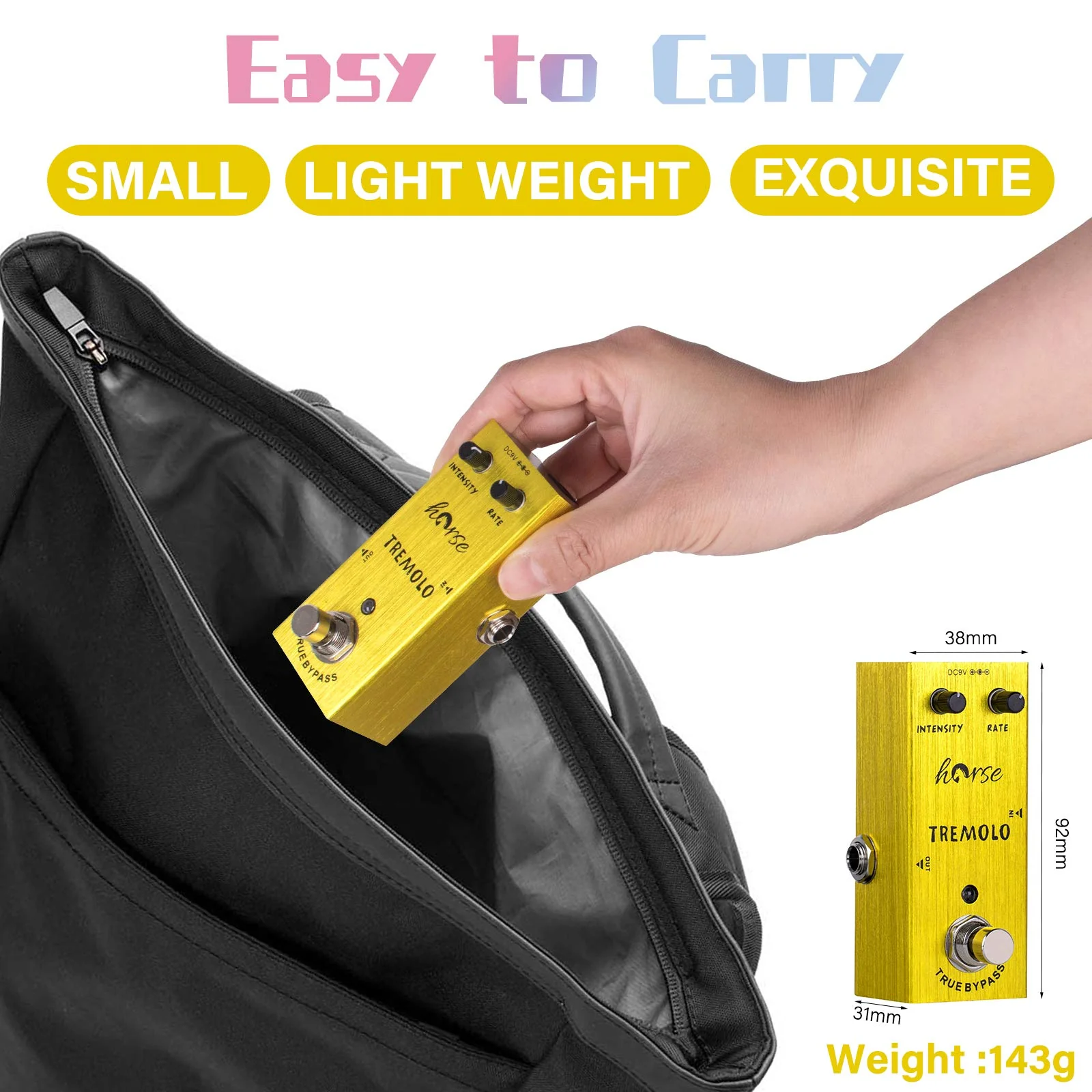 Tremolo Pedal, Horse Electric Guitar Effects Pedals Mini Single Type DC 9V True Bypass (Yellow) Yellow - Image 6