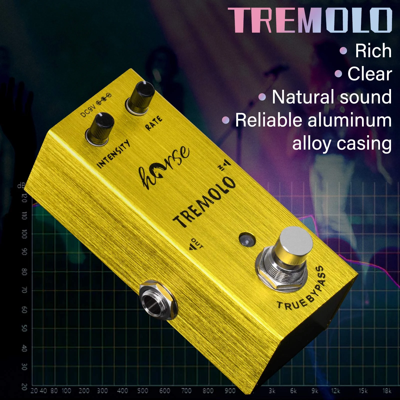 Tremolo Pedal, Horse Electric Guitar Effects Pedals Mini Single Type DC 9V True Bypass (Yellow) Yellow - Image 7