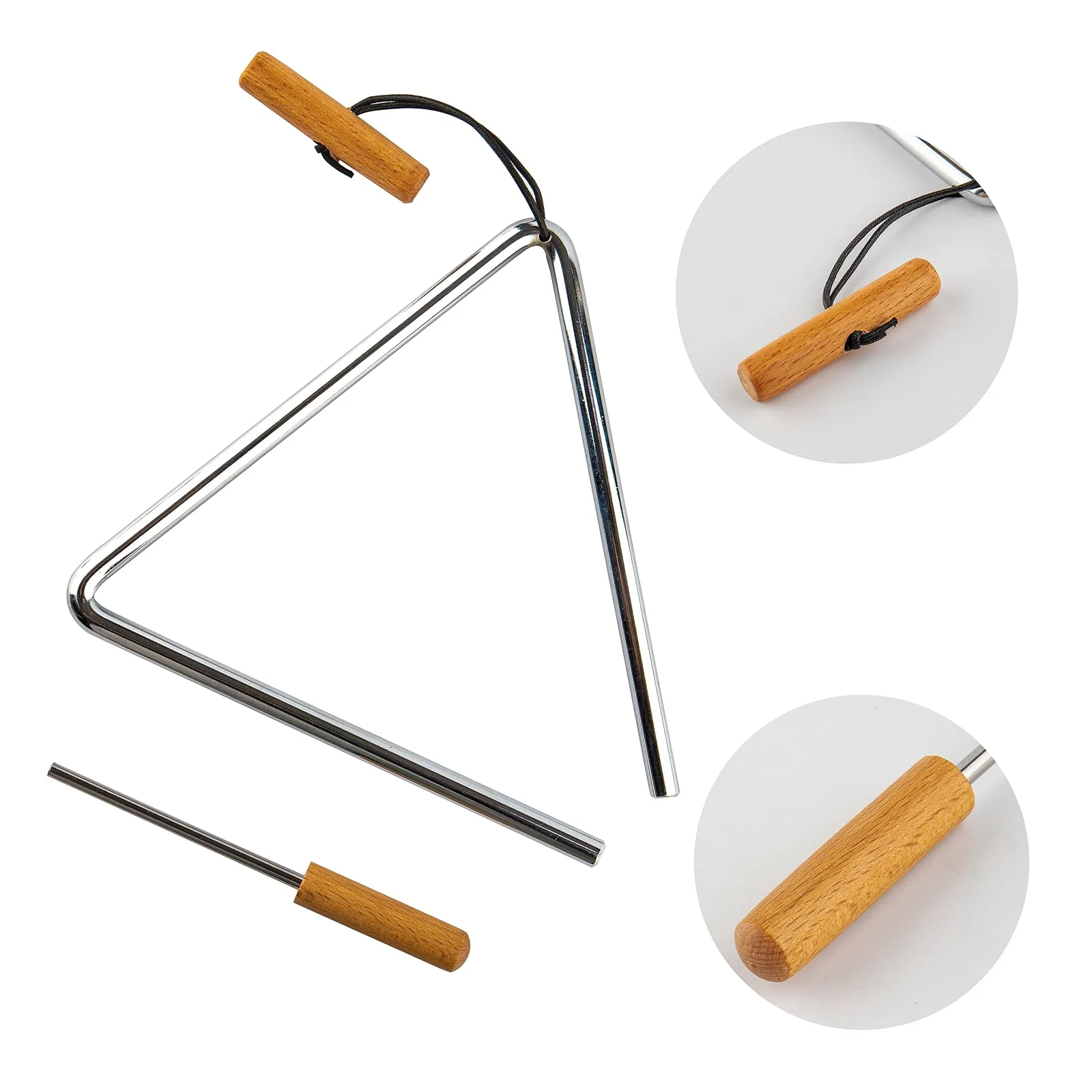 Triangle Hand Percussion with Striker,Rhythm Steel Triangles Music Instrument (8 inch) 8 in - Image 2
