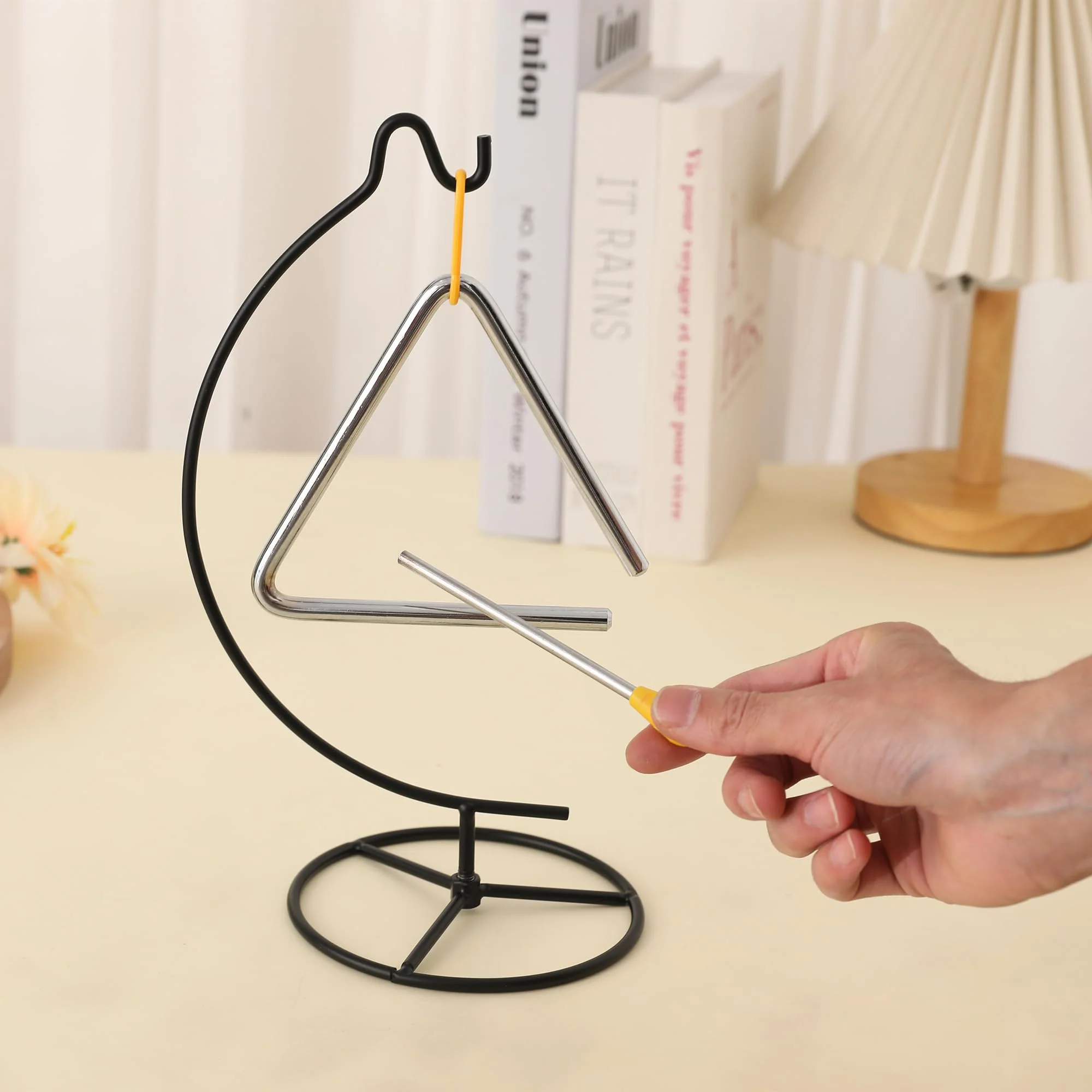 Triangle Percussion Instrument With Striker, Hand Bell, Teacher Bell Chime for Classroom, Dinner Bell Outdoor, Meditation bell, Music Instruments for adults (5 Inch) - Image 3